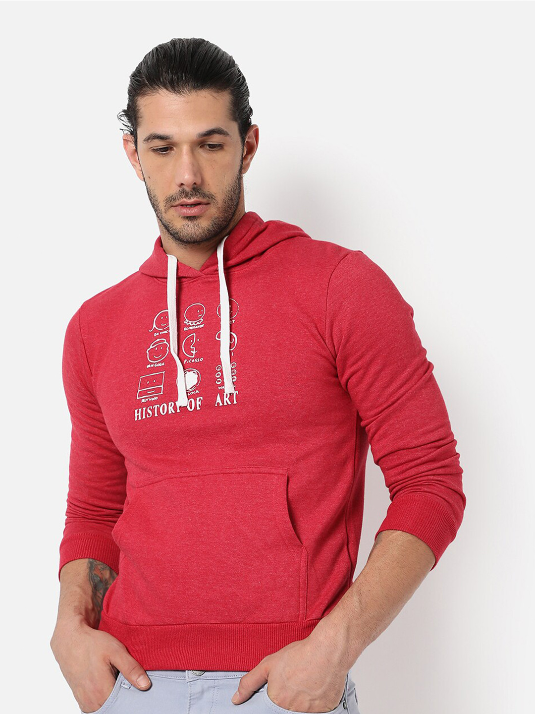 

Campus Sutra Men Red Hooded Cotton Sweatshirt