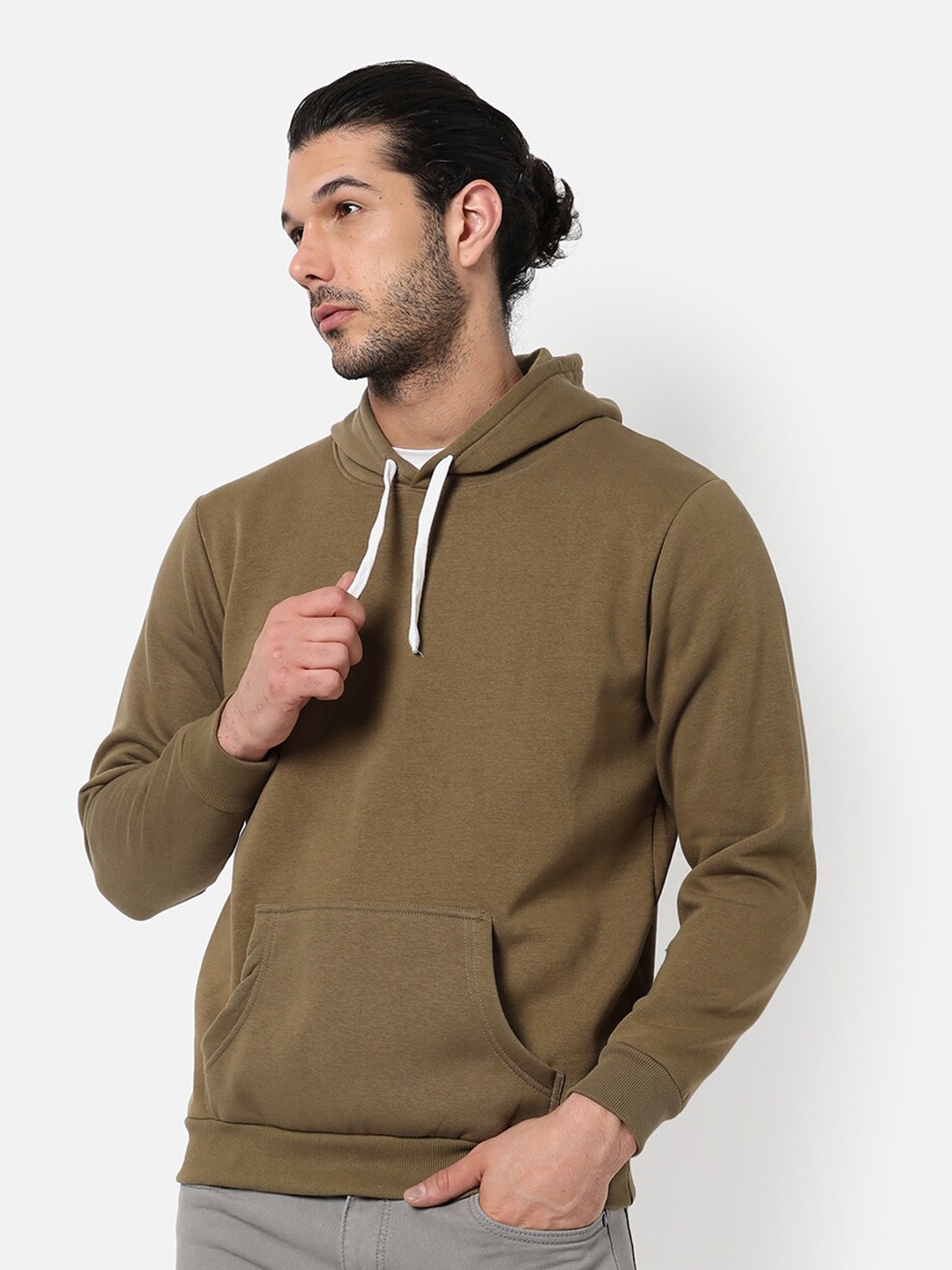 

Campus Sutra Men Olive Green Hooded Sweatshirt