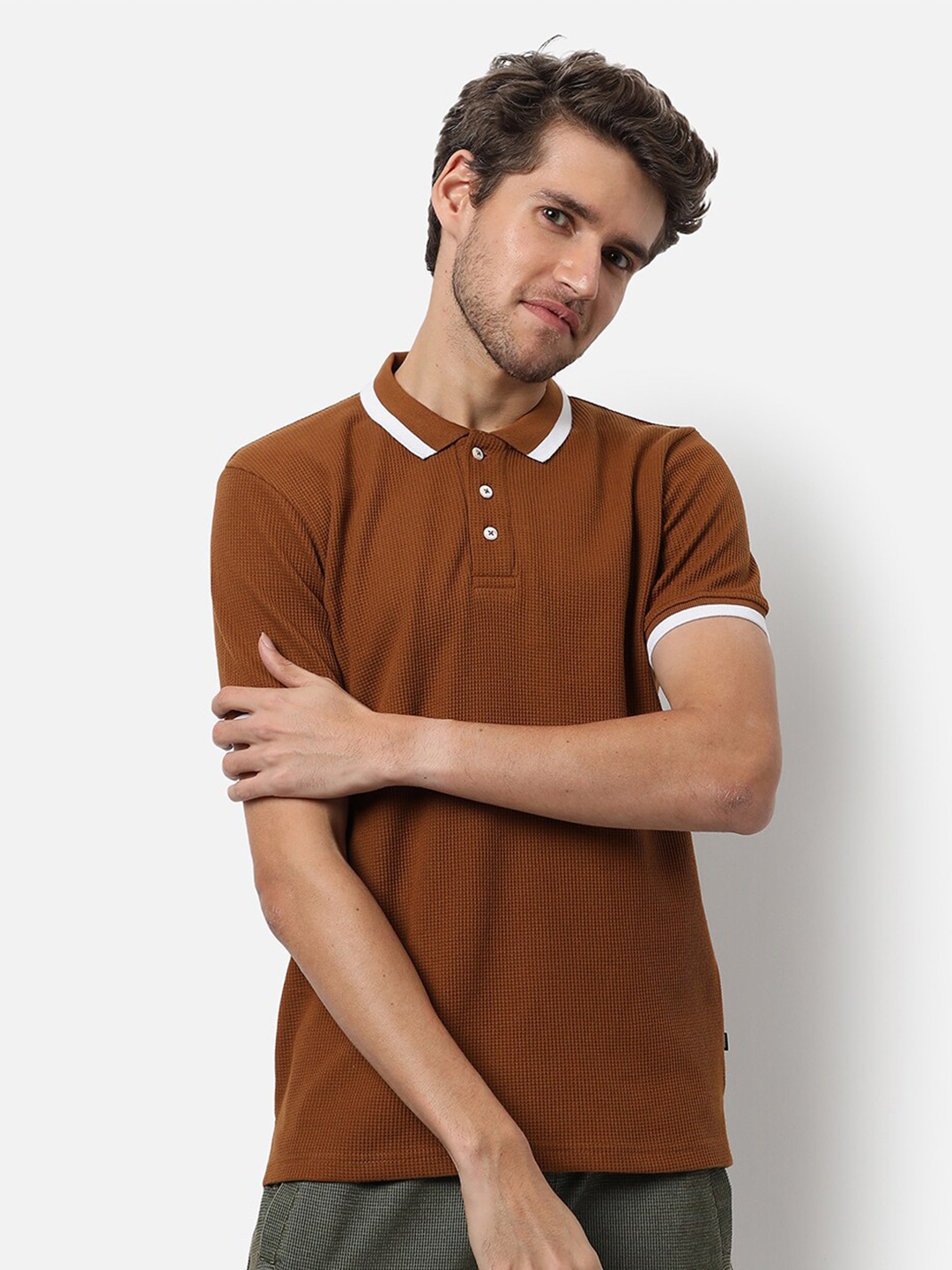 

Campus Sutra Men Mustard Yellow Polo Collar T-shirt
