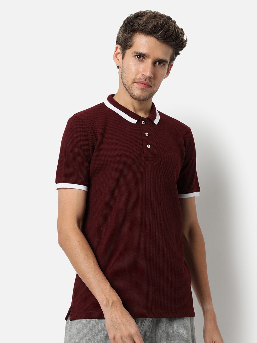 

Campus Sutra Men Maroon Polo Collar T-shirt