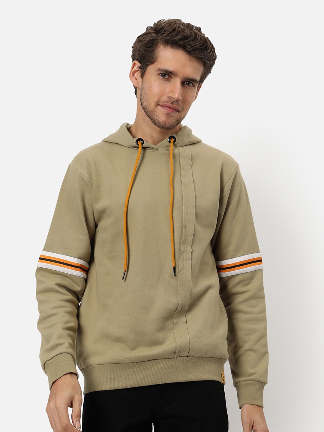 

Campus Sutra Men Beige Hooded Sweatshirt