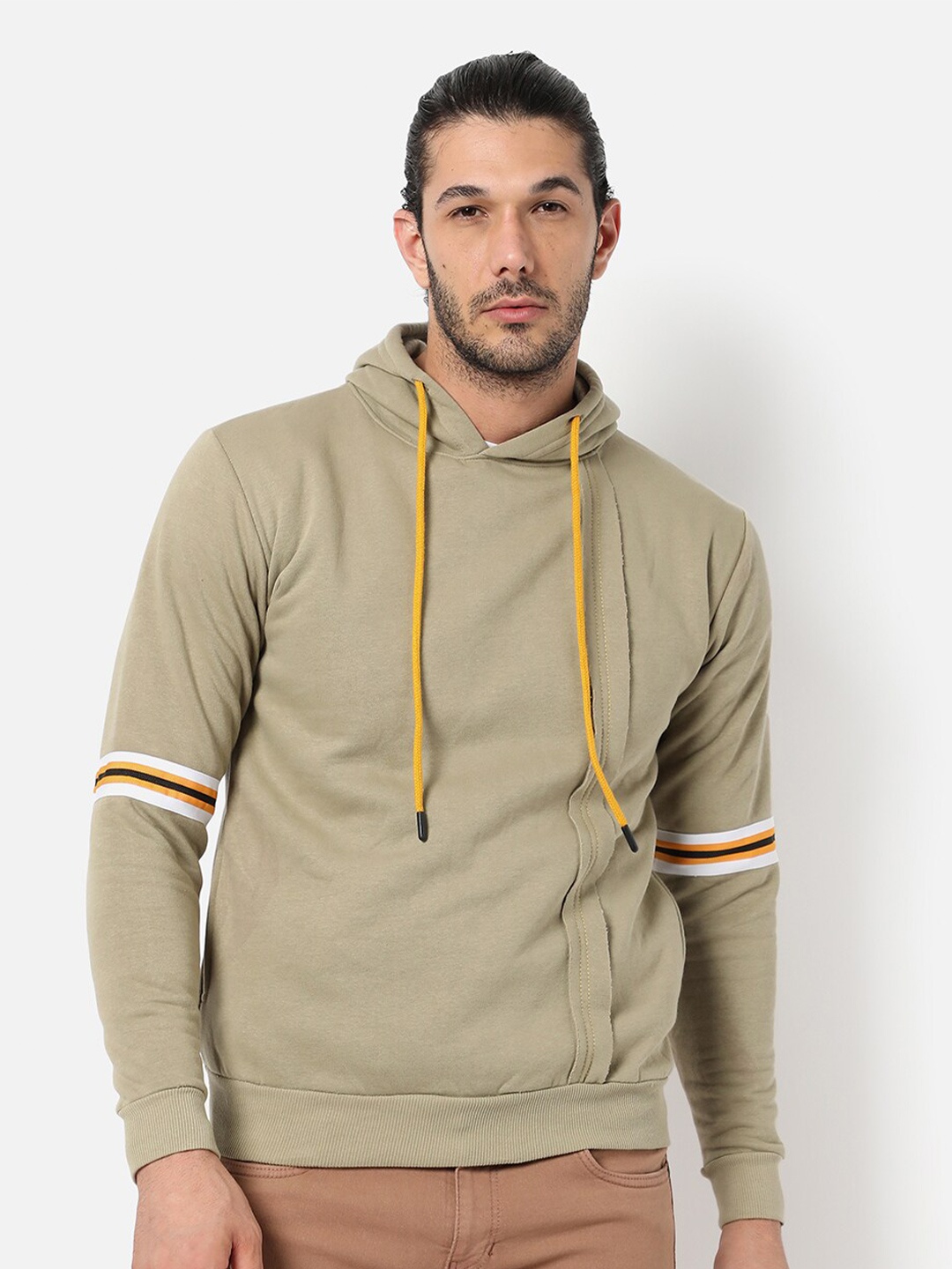 

Campus Sutra Men Beige Hooded Sweatshirt