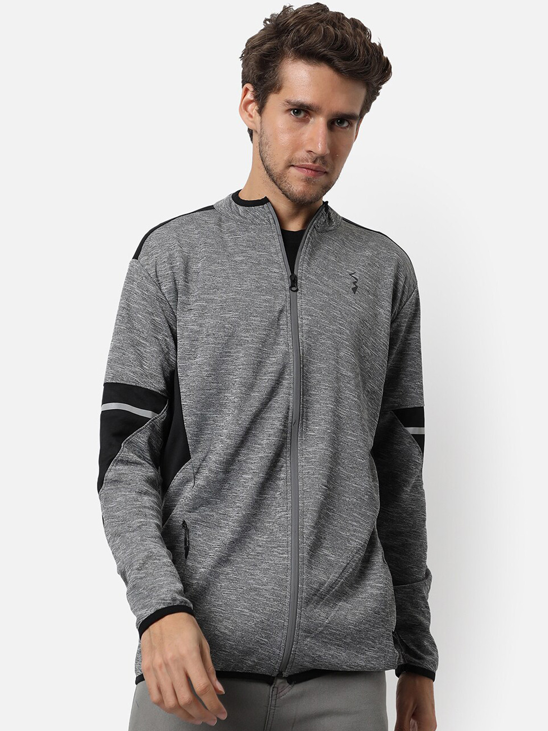 

Campus Sutra Men Grey & Black Windcheater Open Front Jacket