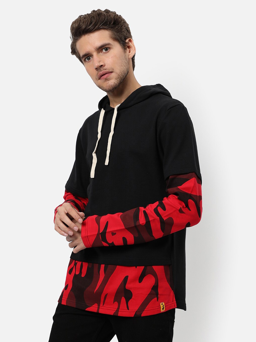 

Campus Sutra Men Black Hooded Cotton Sweatshirt