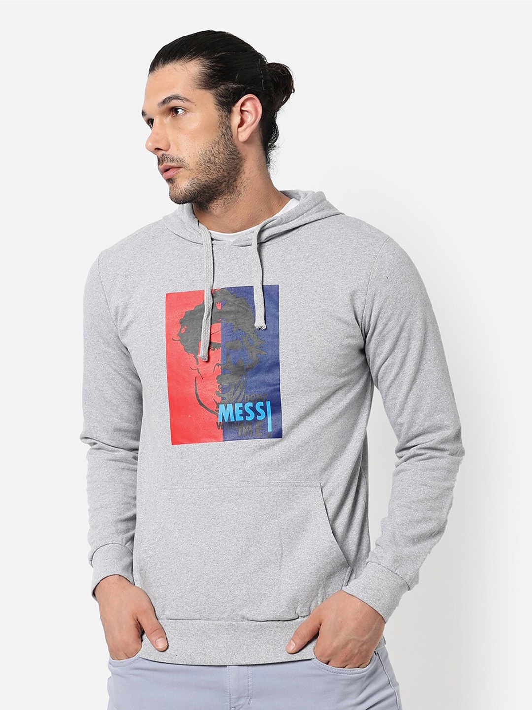 

Campus Sutra Men Grey Printed Hooded Sweatshirt