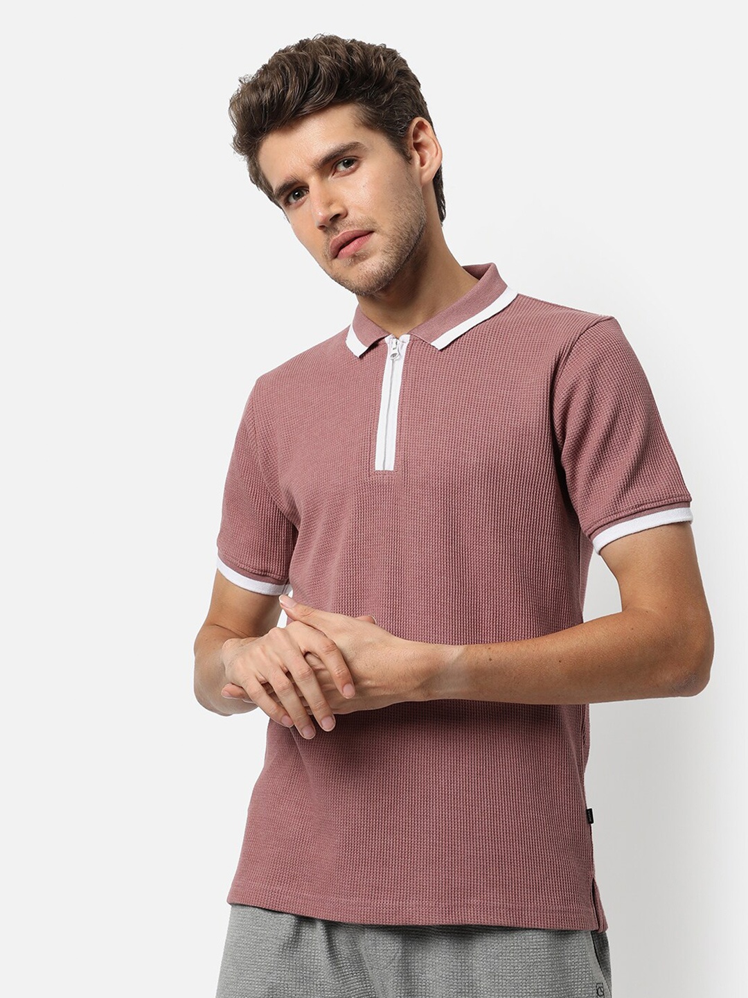 

Campus Sutra Men Mauve Polo Collar Cotton T-shirt