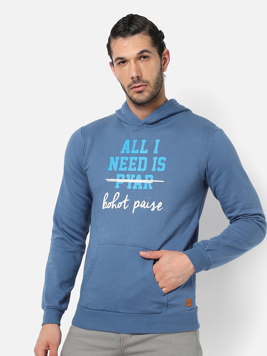 

Campus Sutra Men Blue Printed Hooded Sweatshirt