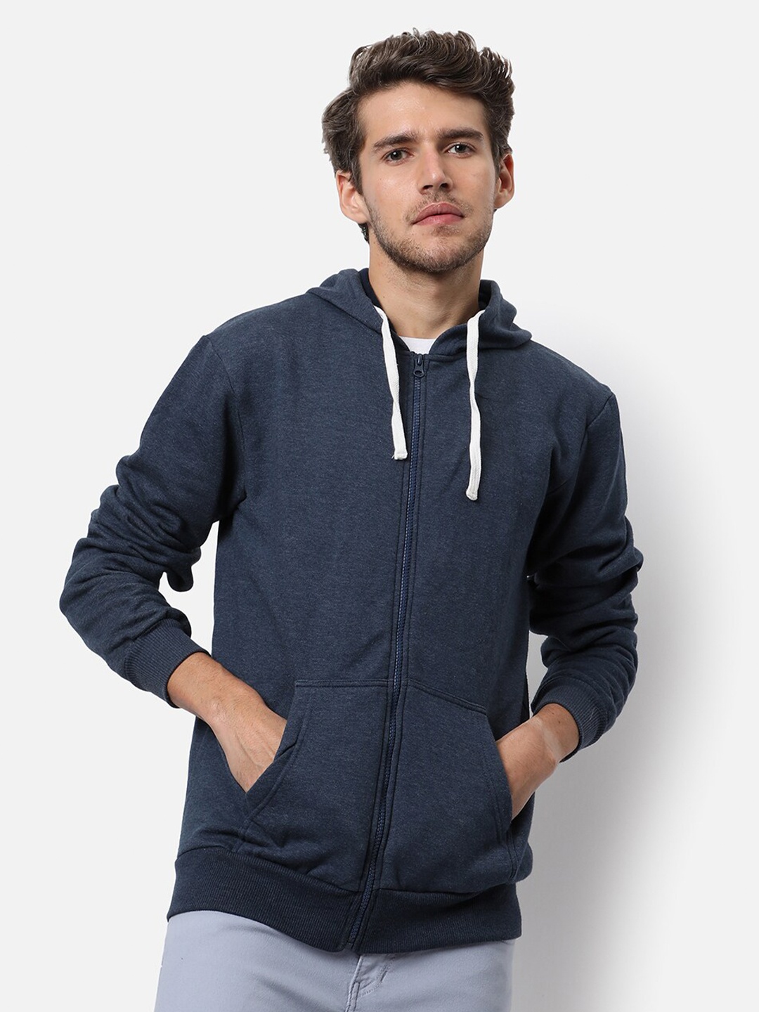 

Campus Sutra Men Blue Hooded Solid Sweatshirt