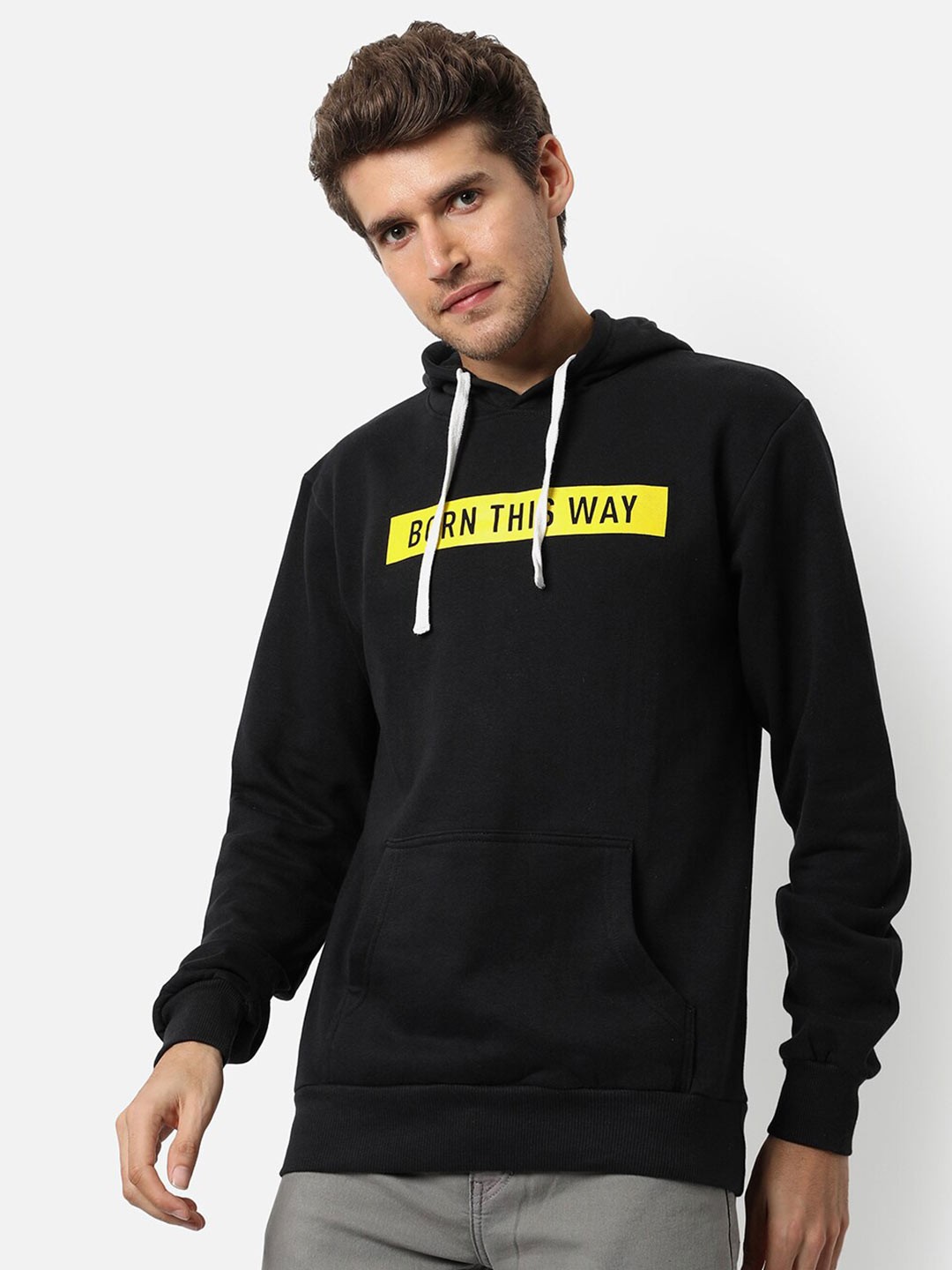 

Campus Sutra Men Black Printed Hooded Sweatshirt