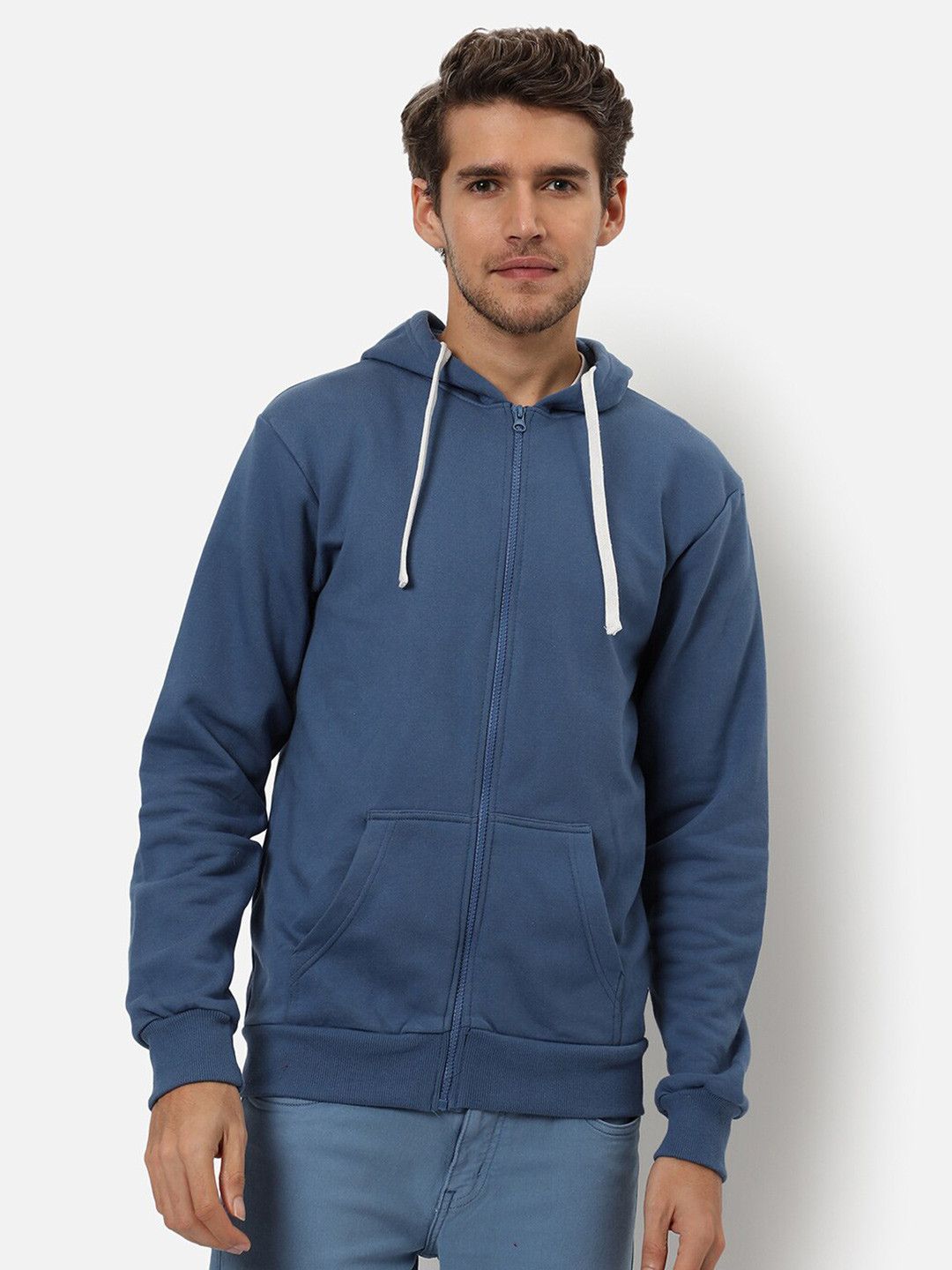 

Campus Sutra Men Blue Hooded Cotton Sweatshirt