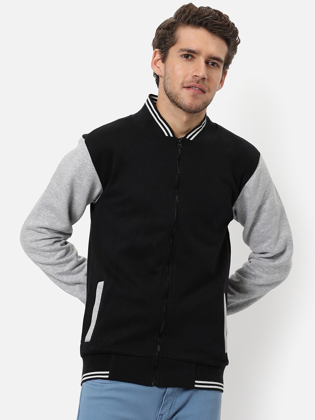 

Campus Sutra Men Black Windcheater Outdoor Varsity Jacket