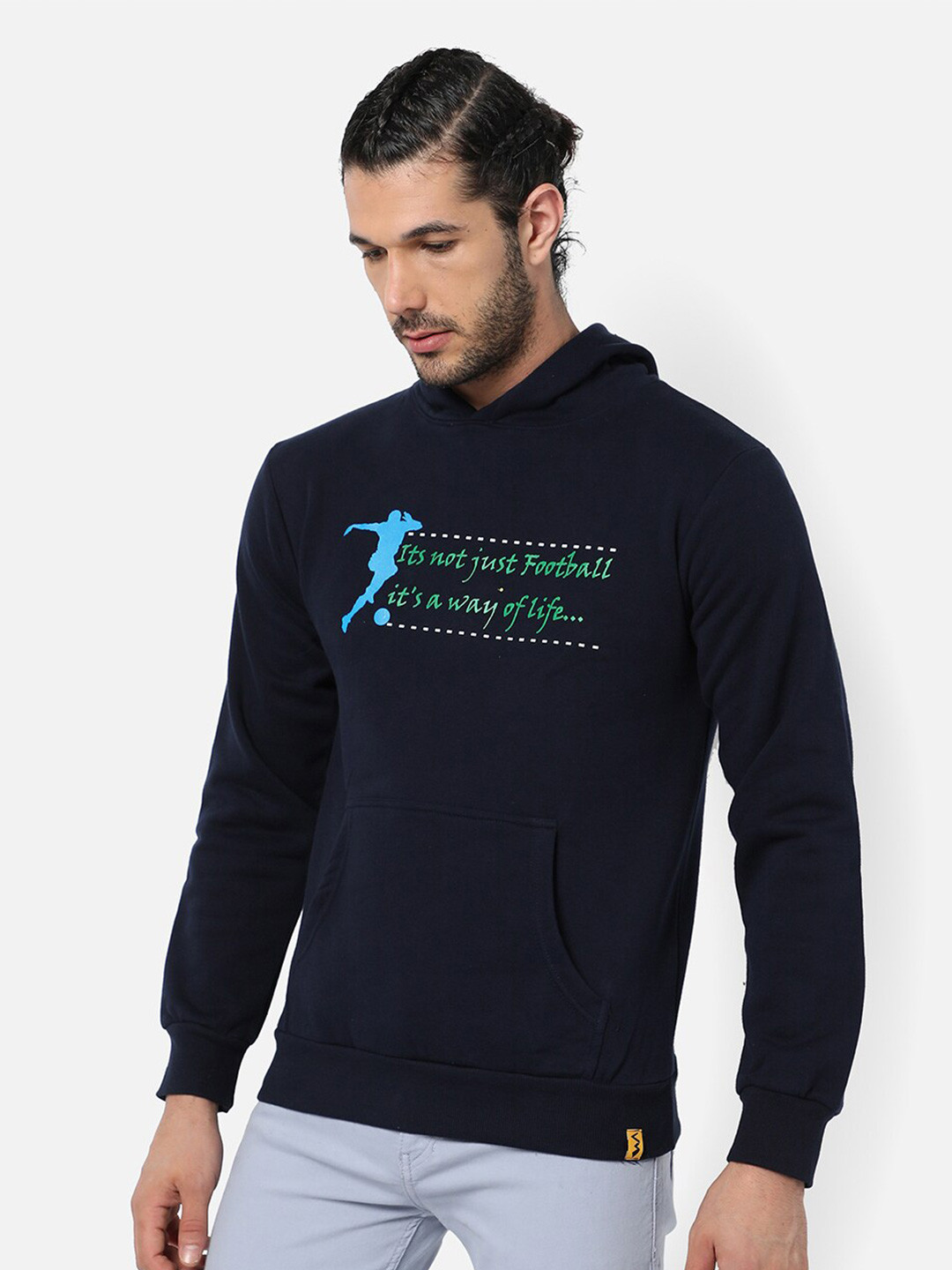 

Campus Sutra Men Blue Hooded Sweatshirt