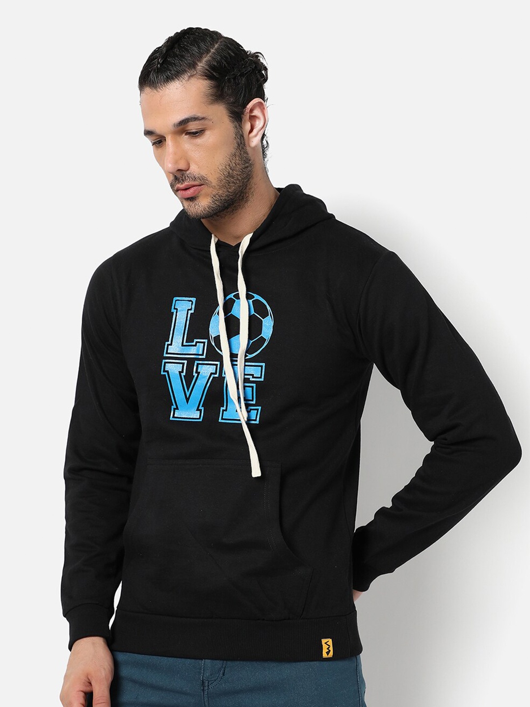 

Campus Sutra Men Black Printed Hooded Sweatshirt