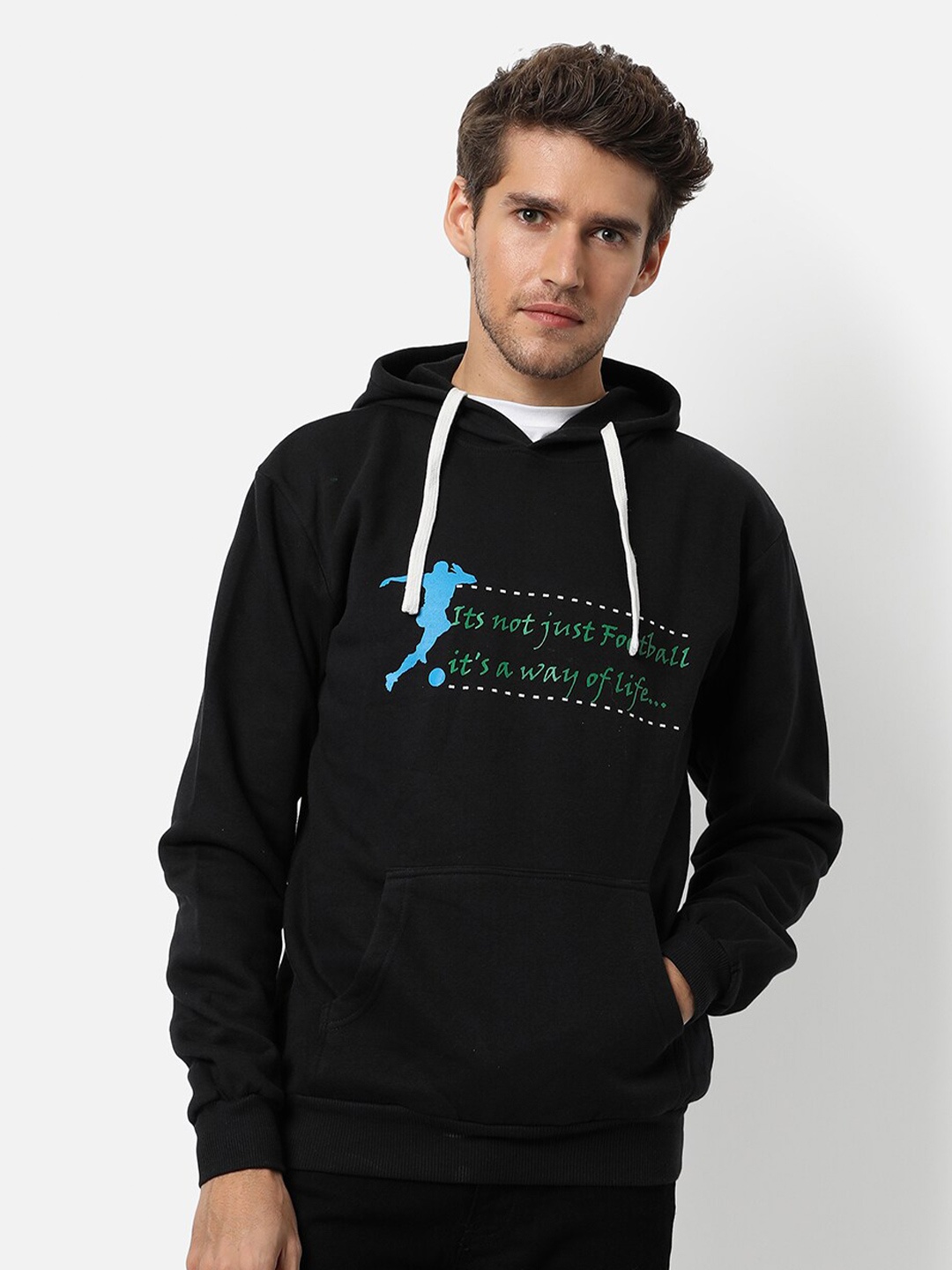 

Campus Sutra Men Black Printed Regular Fit Hooded Sweatshirt