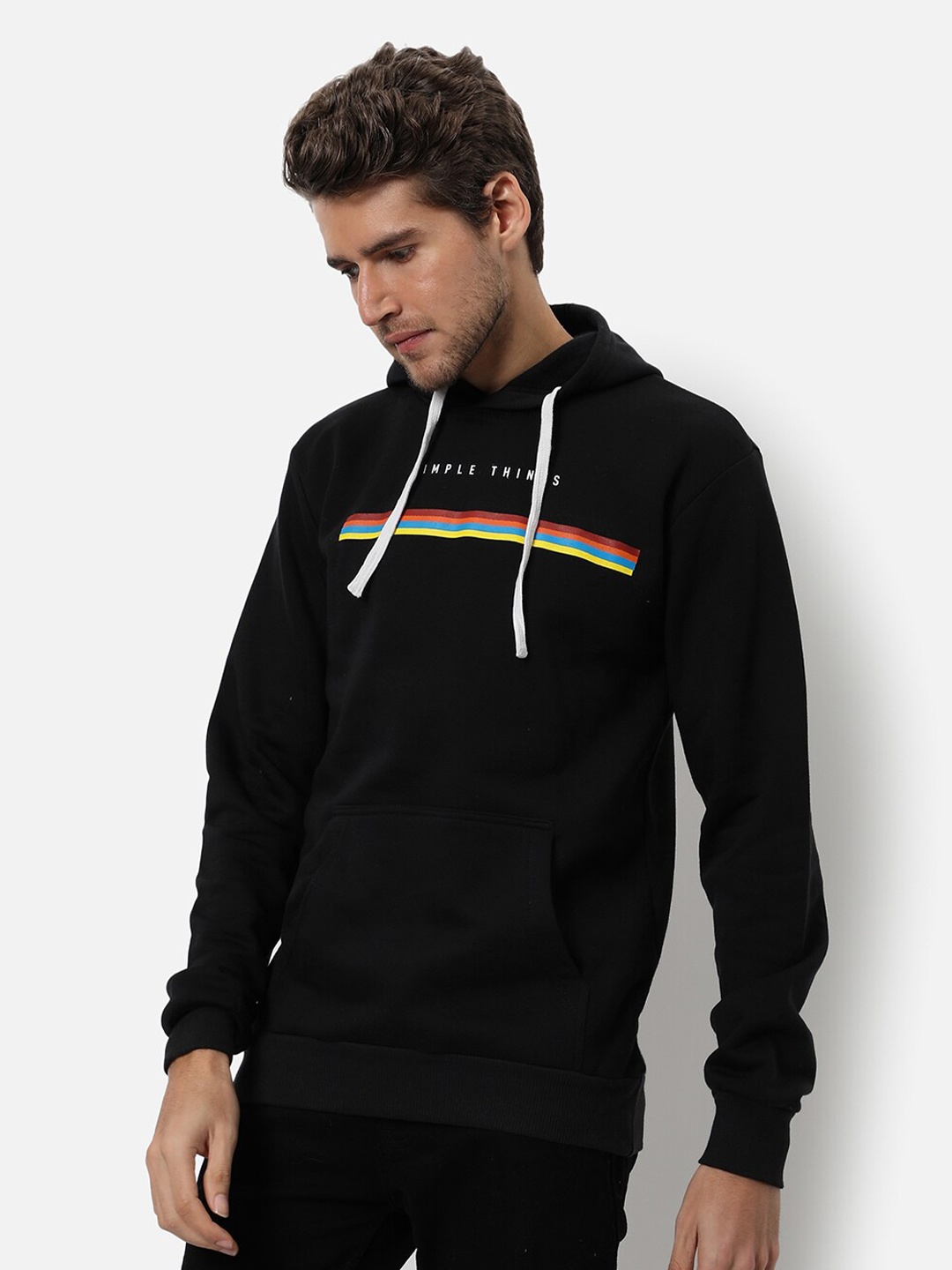 

Campus Sutra Men Black Hooded Cotton Sweatshirt