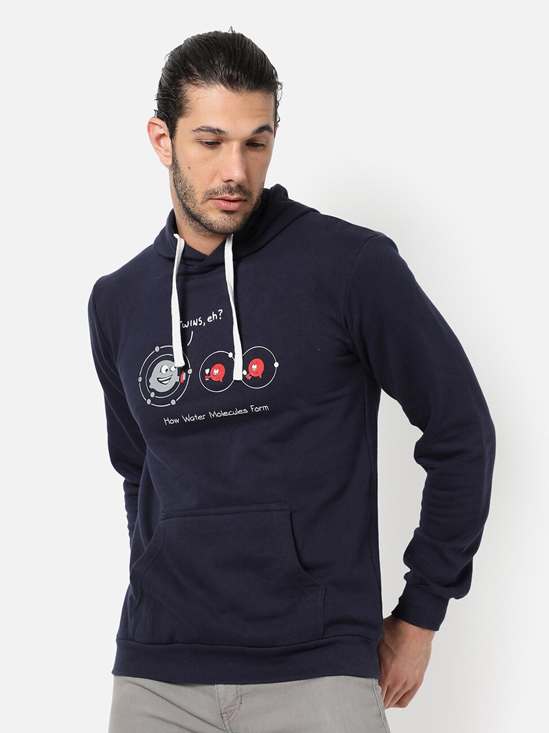 

Campus Sutra Men Navy Blue Printed Hooded Sweatshirt