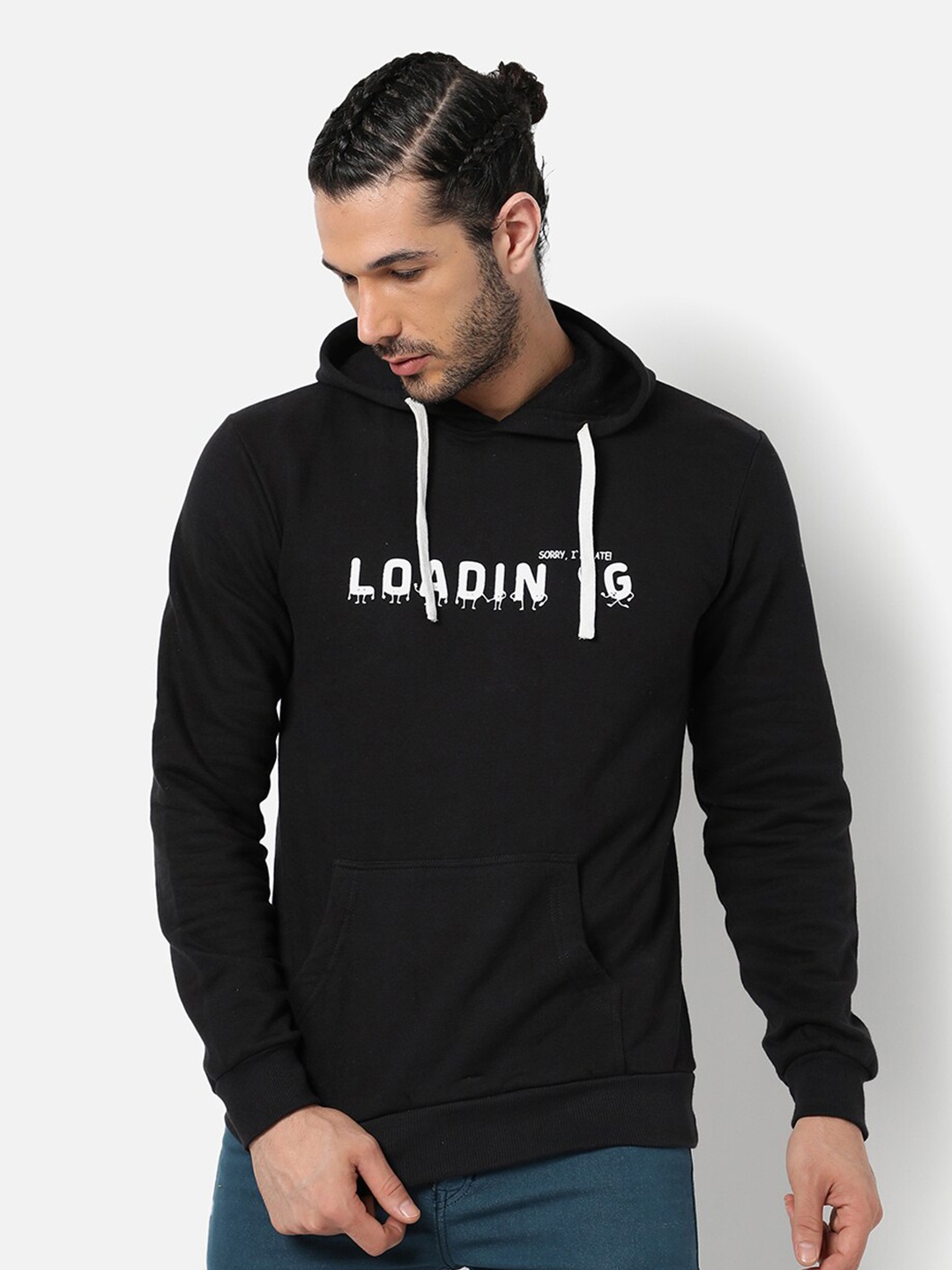 

Campus Sutra Men Black Printed Hooded Sweatshirt