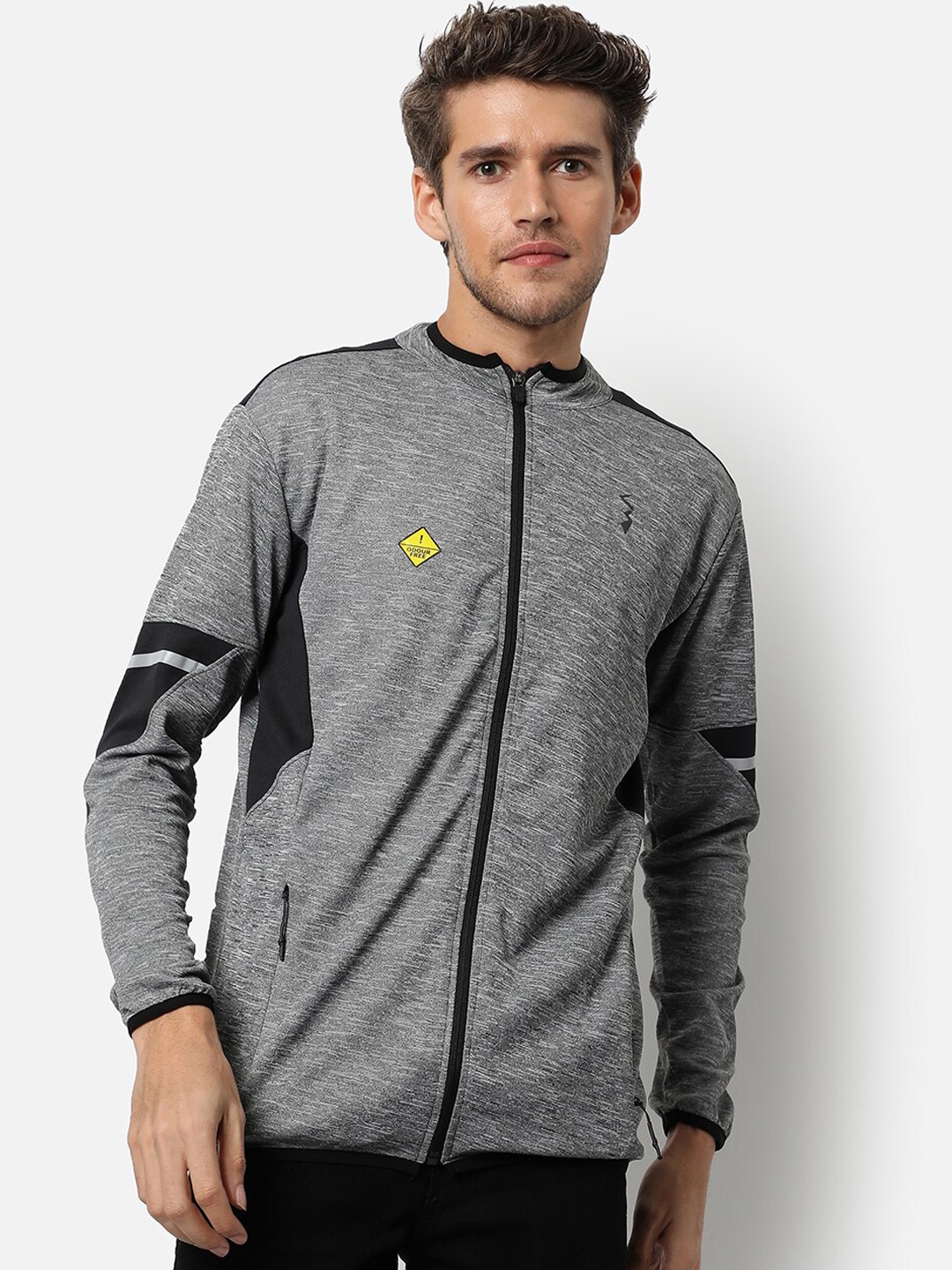 

Campus Sutra Men Grey Black Windcheater Outdoor Sporty Jacket