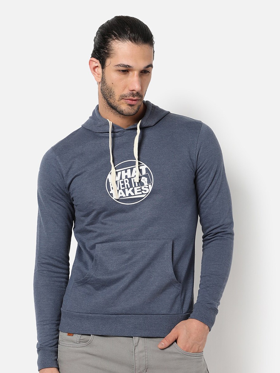 

Campus Sutra Men Blue Printed Hooded Sweatshirt