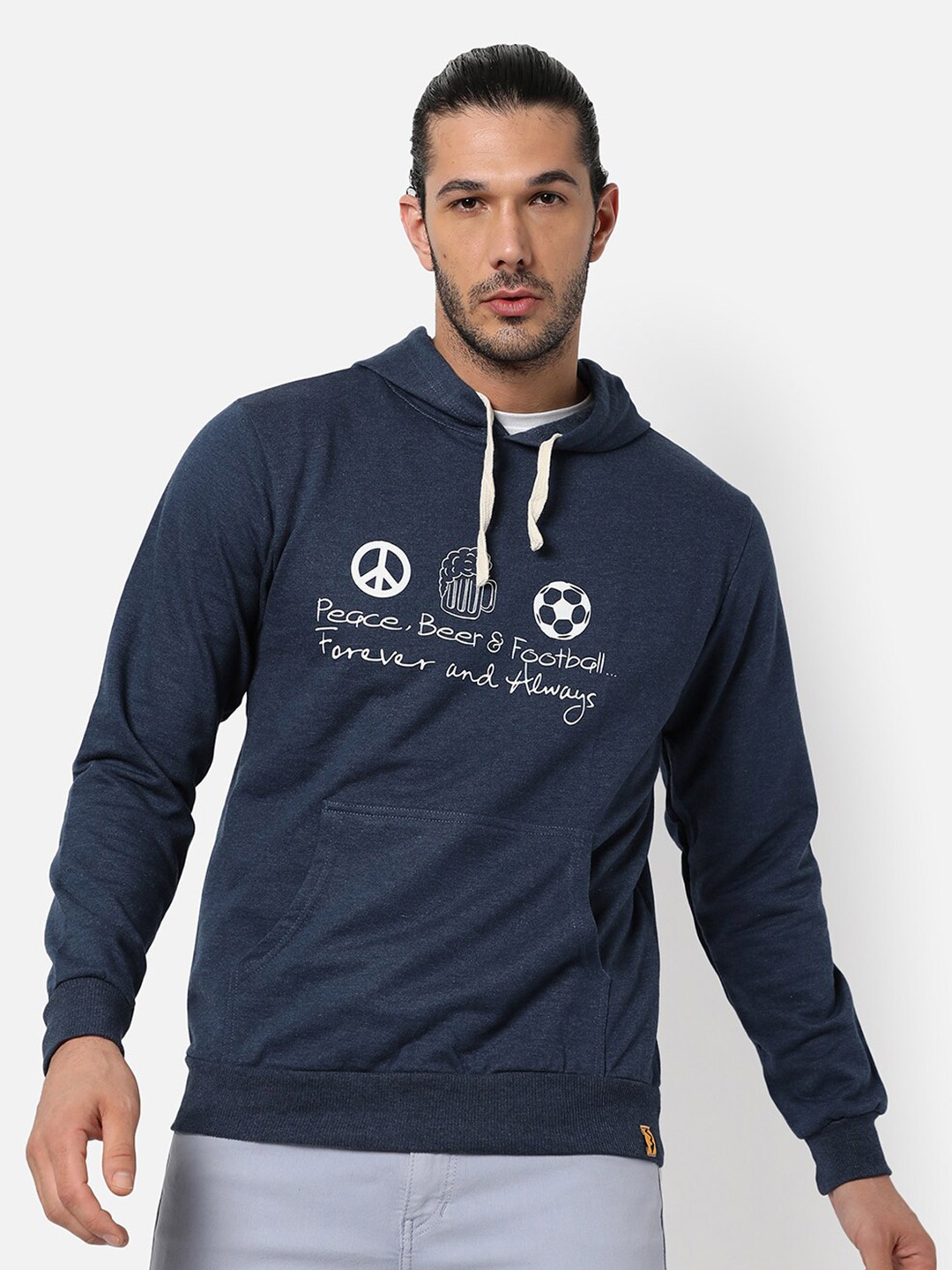 

Campus Sutra Men Blue Printed Hooded Sweatshirt