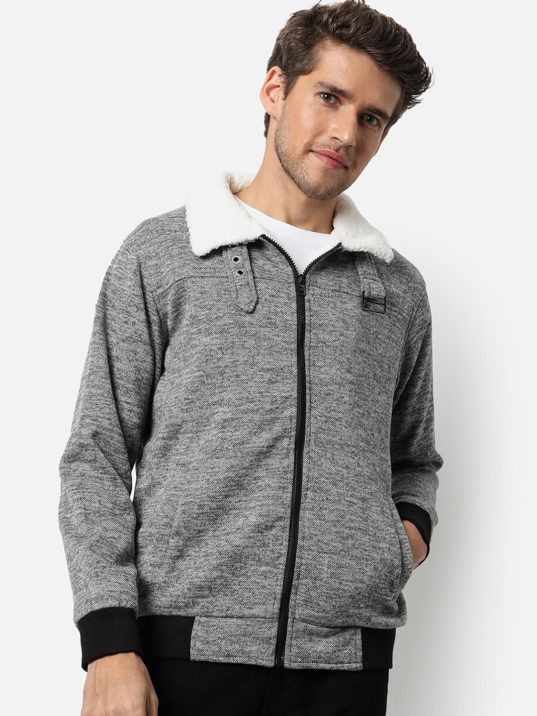 

Campus Sutra Men Grey Windcheater Outdoor Bomber Jacket