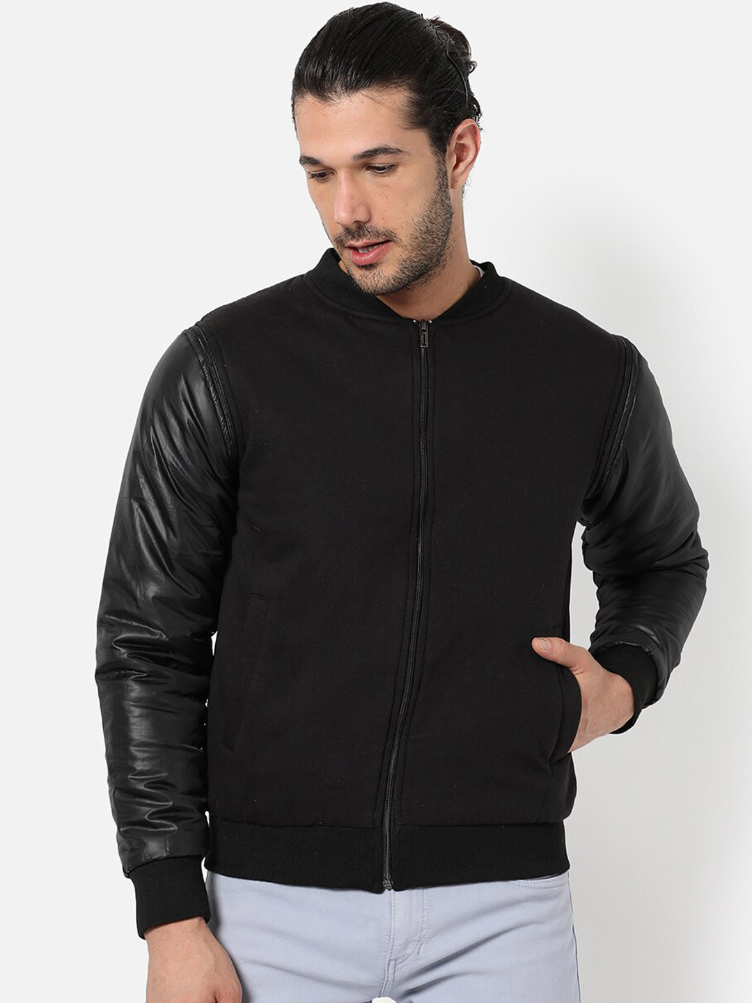 

Campus Sutra Men Solid Black Windcheater Outdoor Puffer Jacket