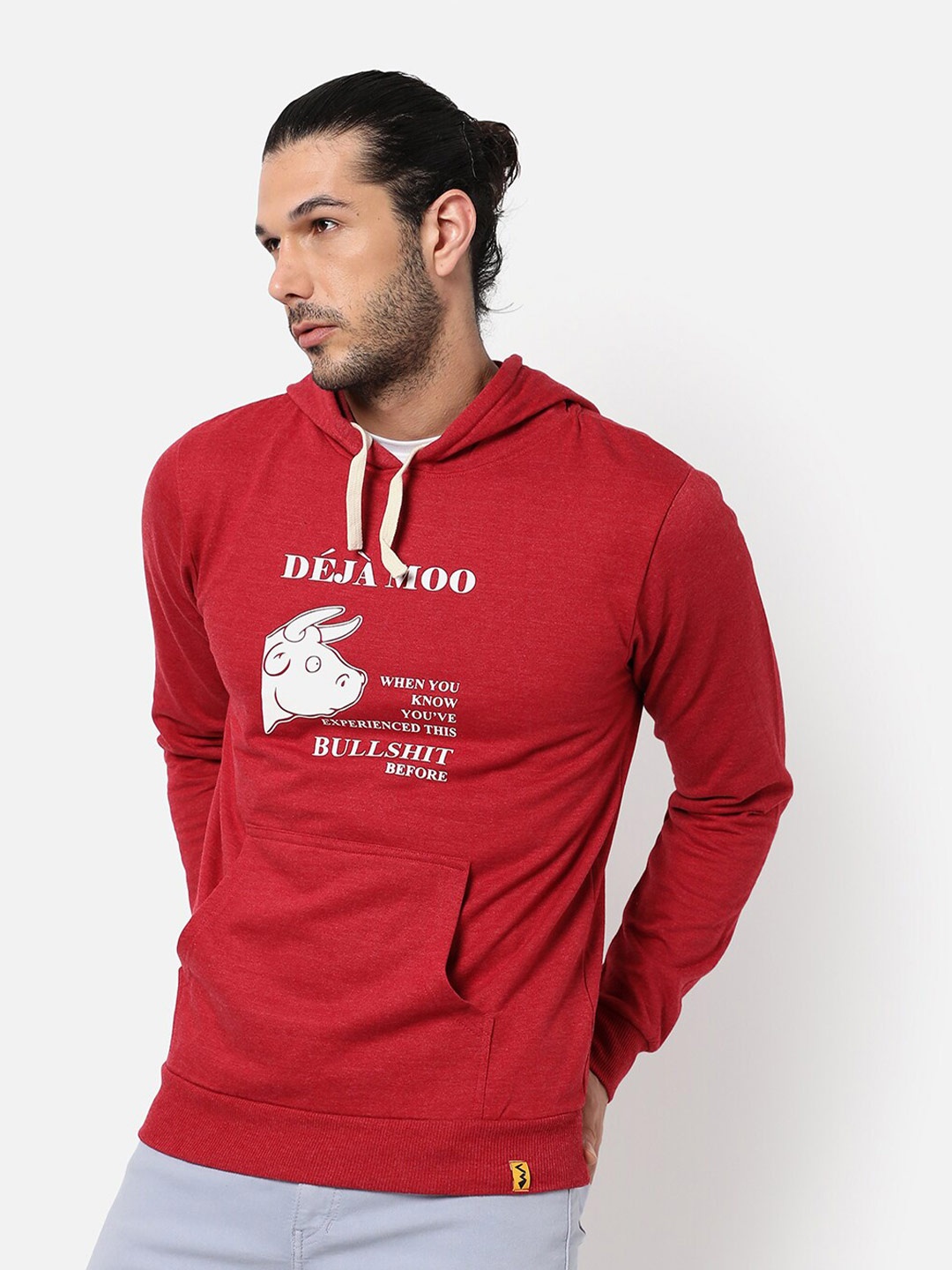 

Campus Sutra Men Red Printed Hooded Sweatshirt