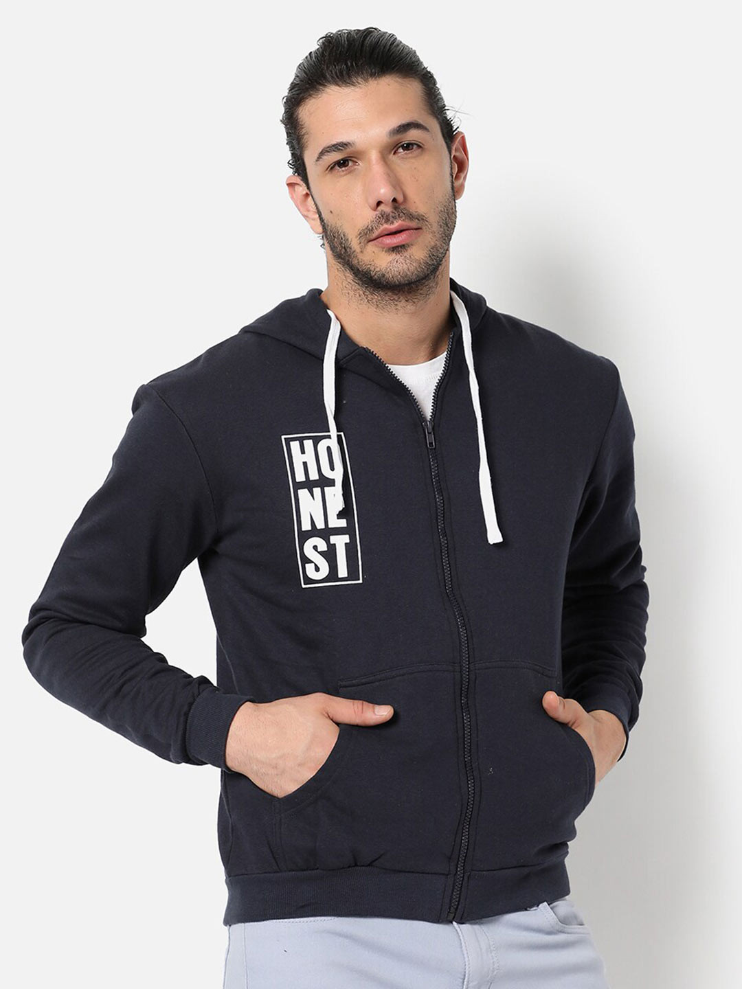 

Campus Sutra Men Blue Hooded Cotton Sweatshirt