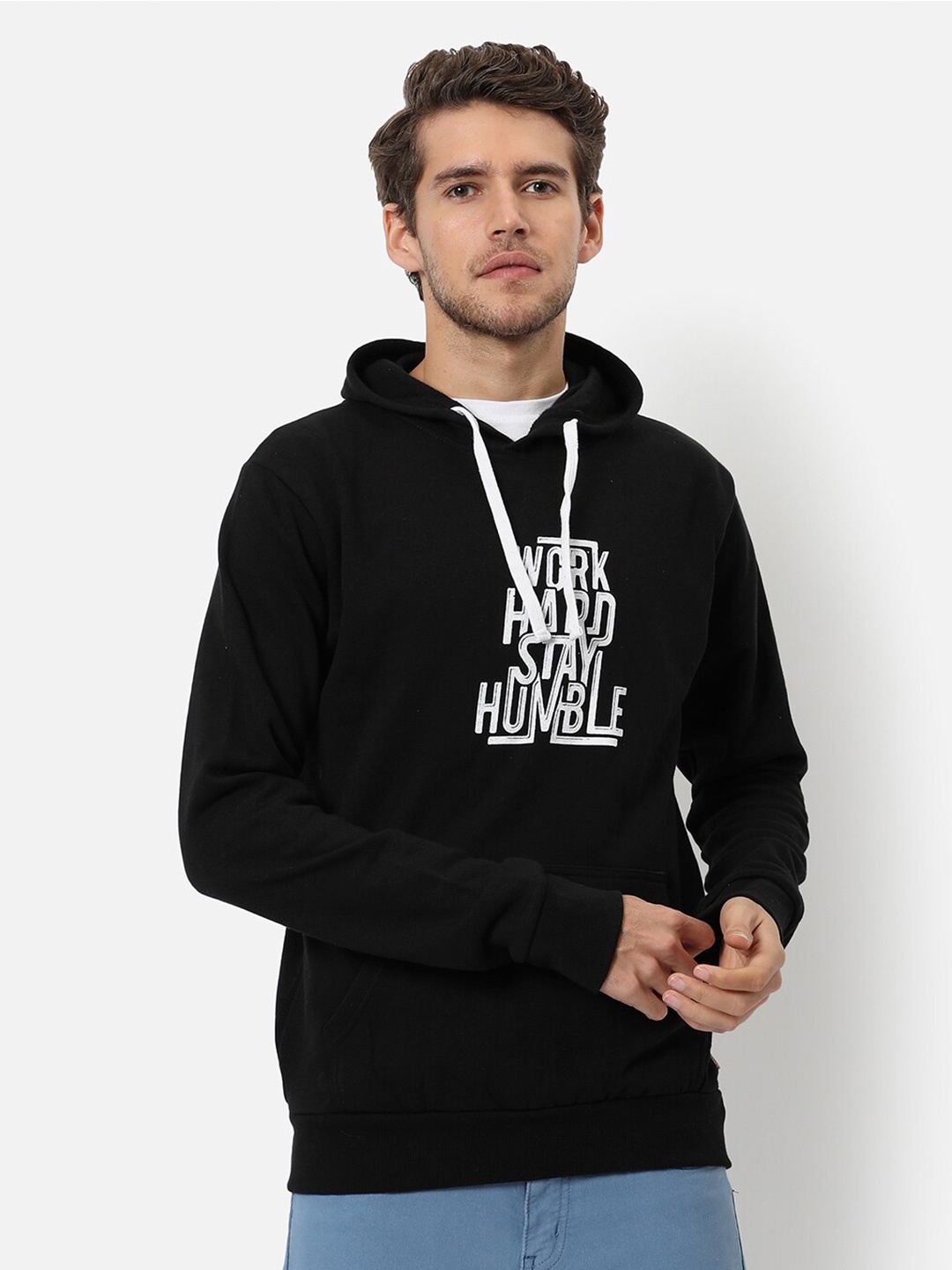 

Campus Sutra Men Black Printed Hooded Cotton Sweatshirt