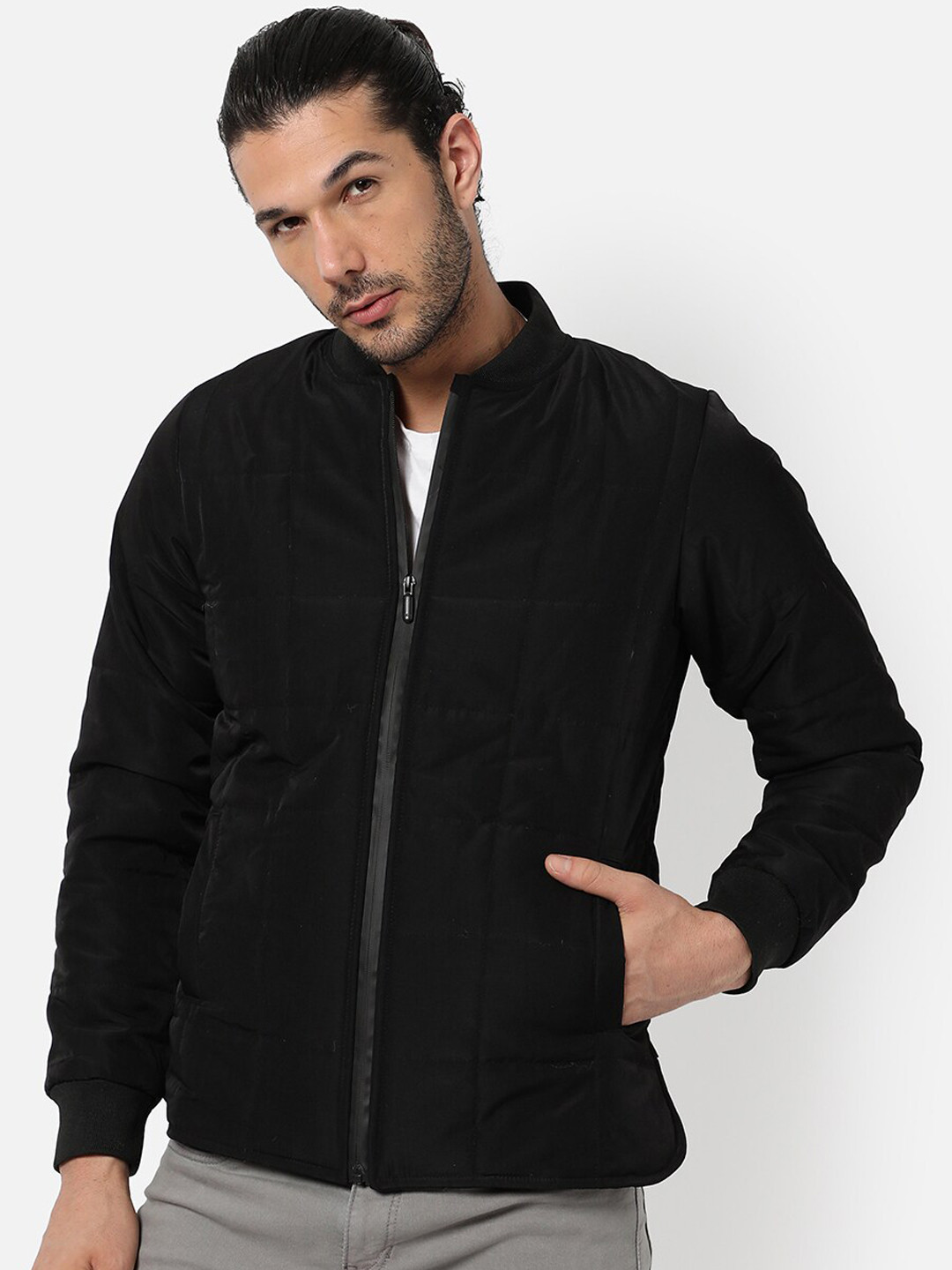 

Campus Sutra Men Black Checked Windcheater Outdoor Bomber Jacket