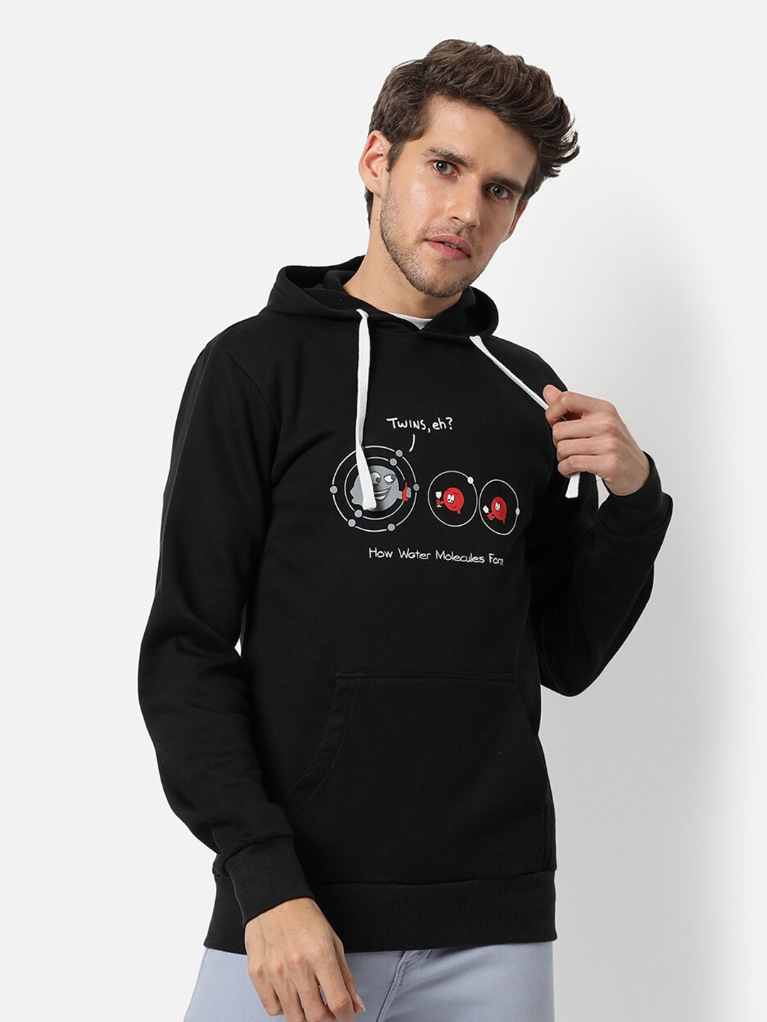 

Campus Sutra Men Black Printed Hooded Sweatshirt