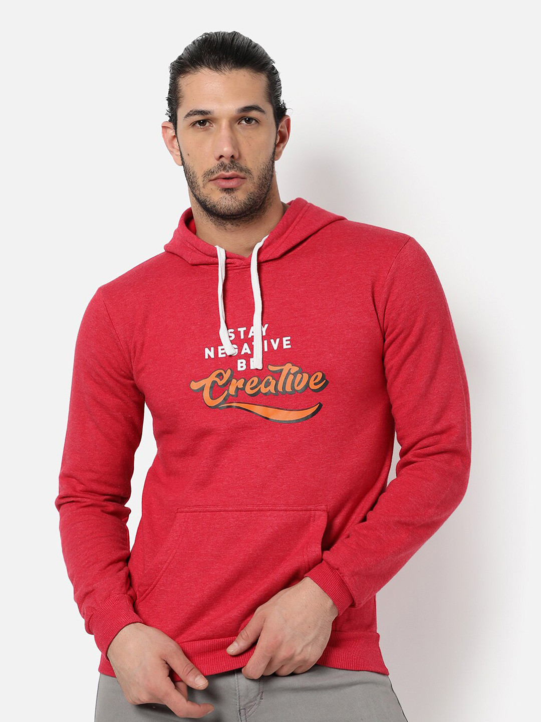 

Campus Sutra Men Red Printed Hooded Sweatshirt