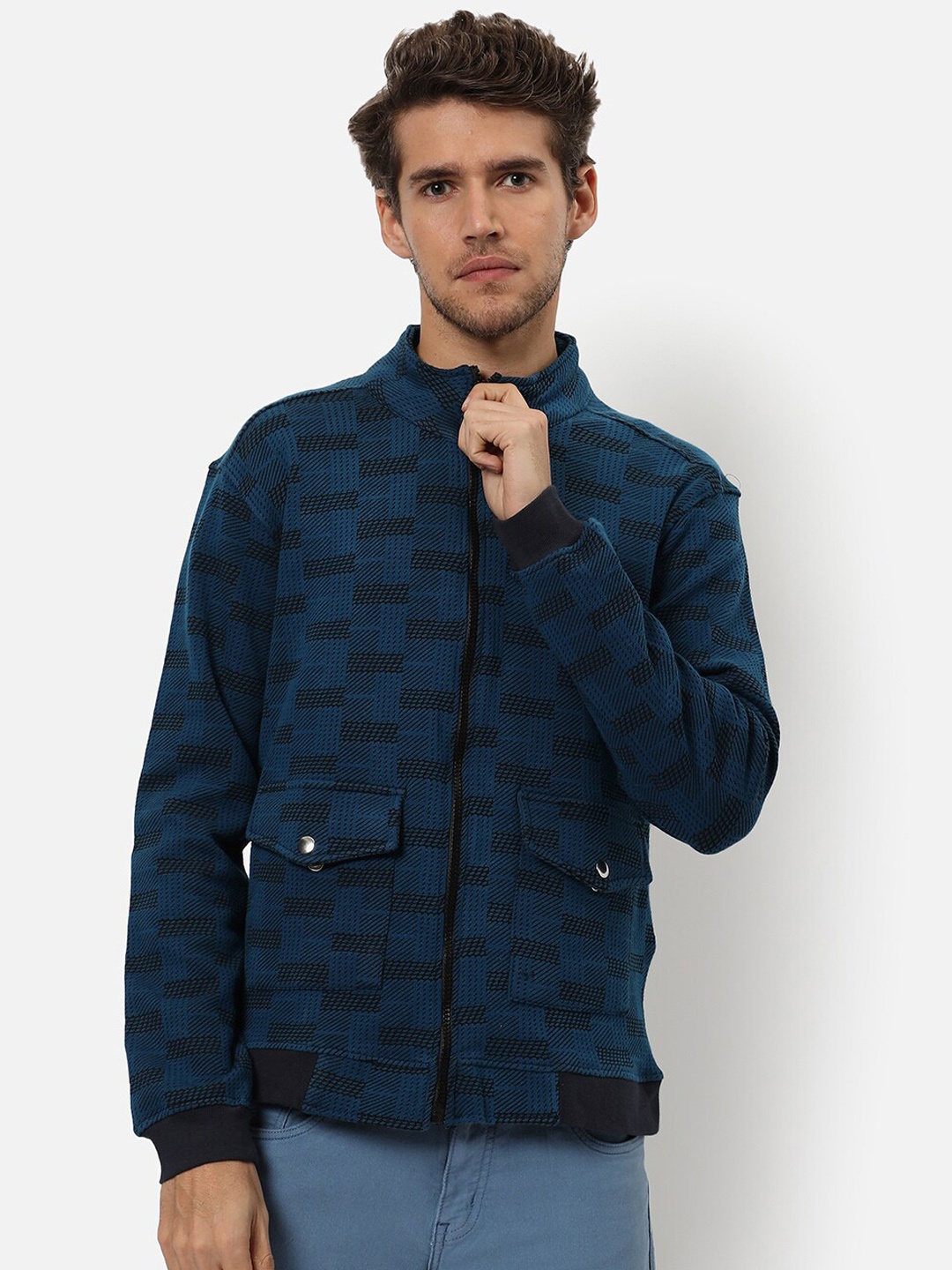 

Campus Sutra Men Blue Checked Windcheater Outdoor Bomber Jacket