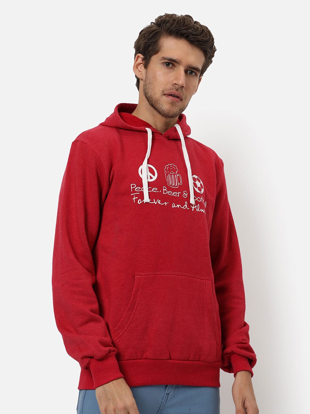 

Campus Sutra Men Maroon Printed Hooded Sweatshirt