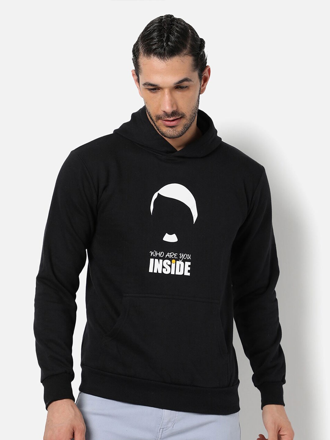 

Campus Sutra Men Black Printed Hooded Sweatshirt