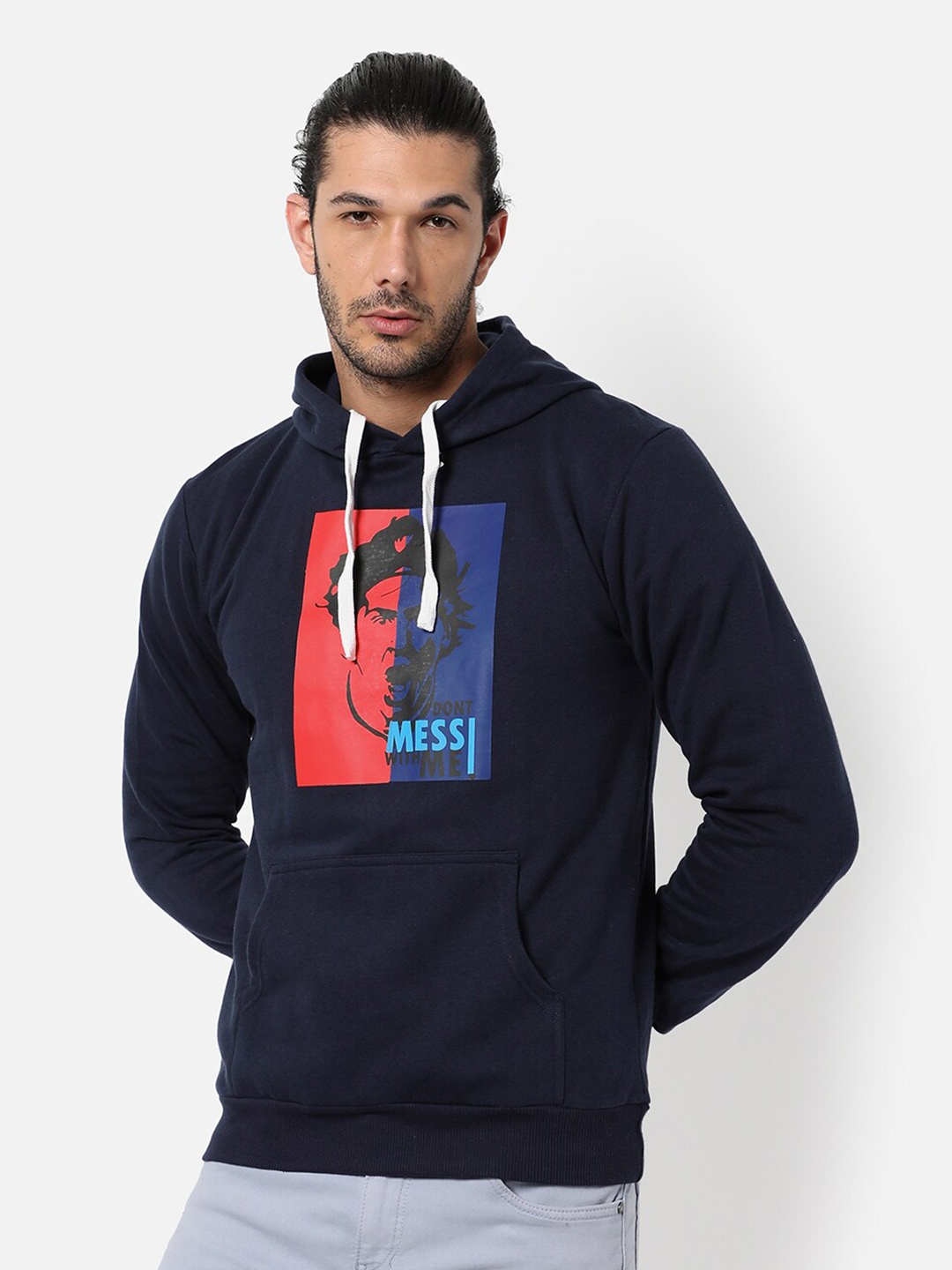 

Campus Sutra Men Blue Printed Hooded Sweatshirt, Navy blue