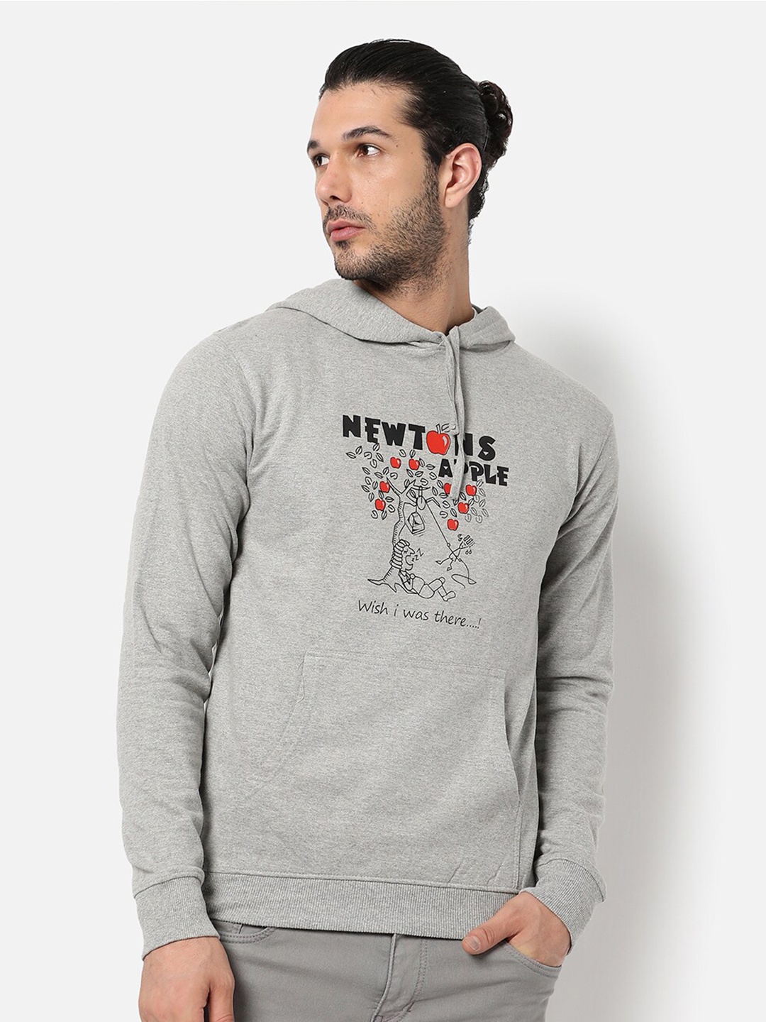 

Campus Sutra Men Grey Printed Hooded Sweatshirt