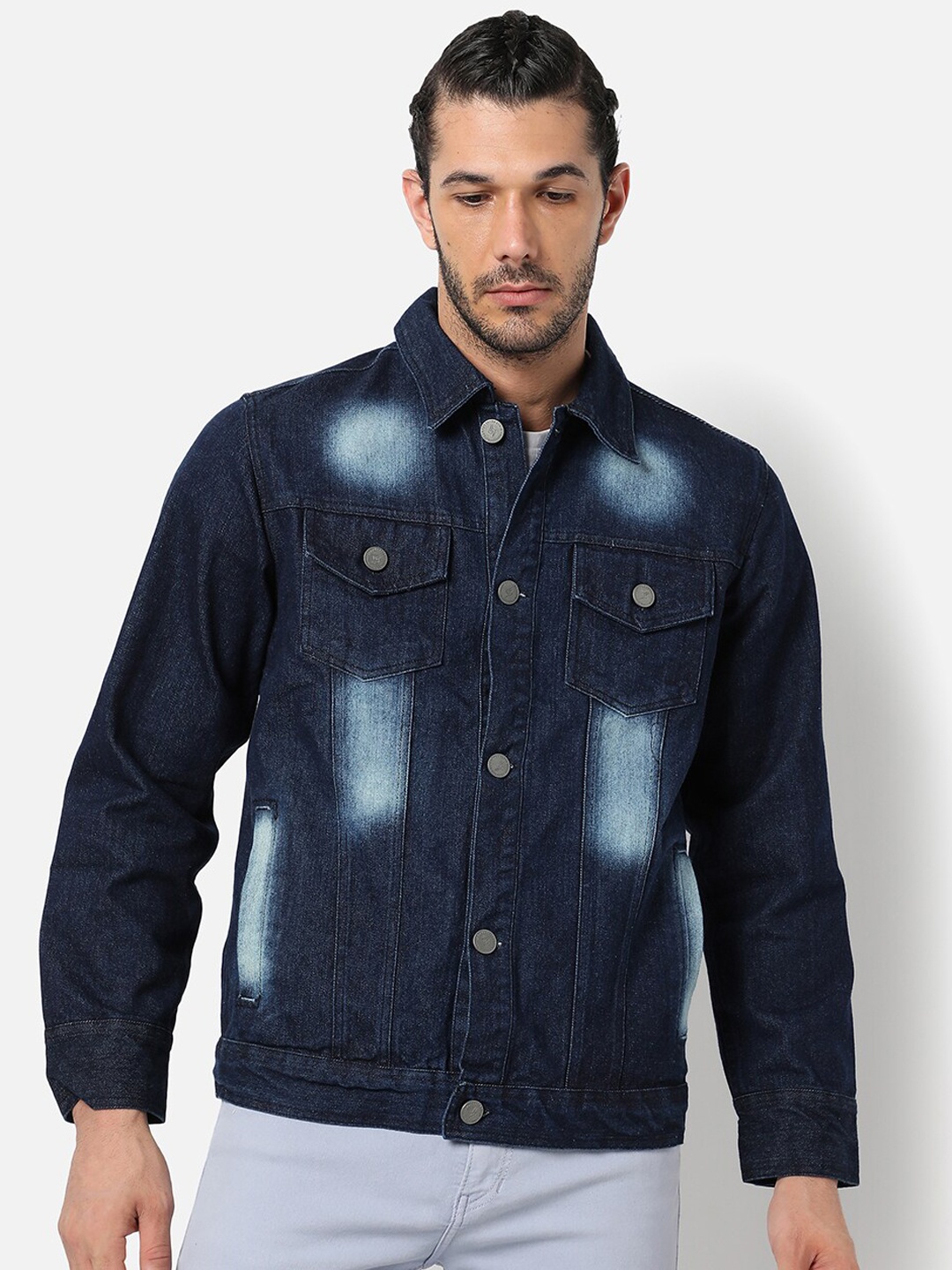 

Campus Sutra Men Navy Blue Washed Windcheater Denim Jacket