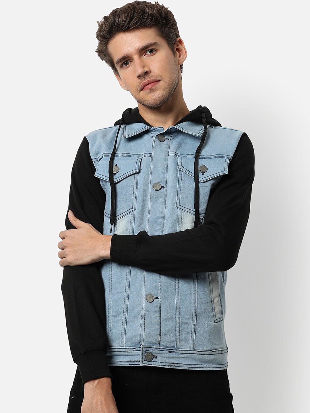 

Campus Sutra Men Blue Black Washed Denim Jacket