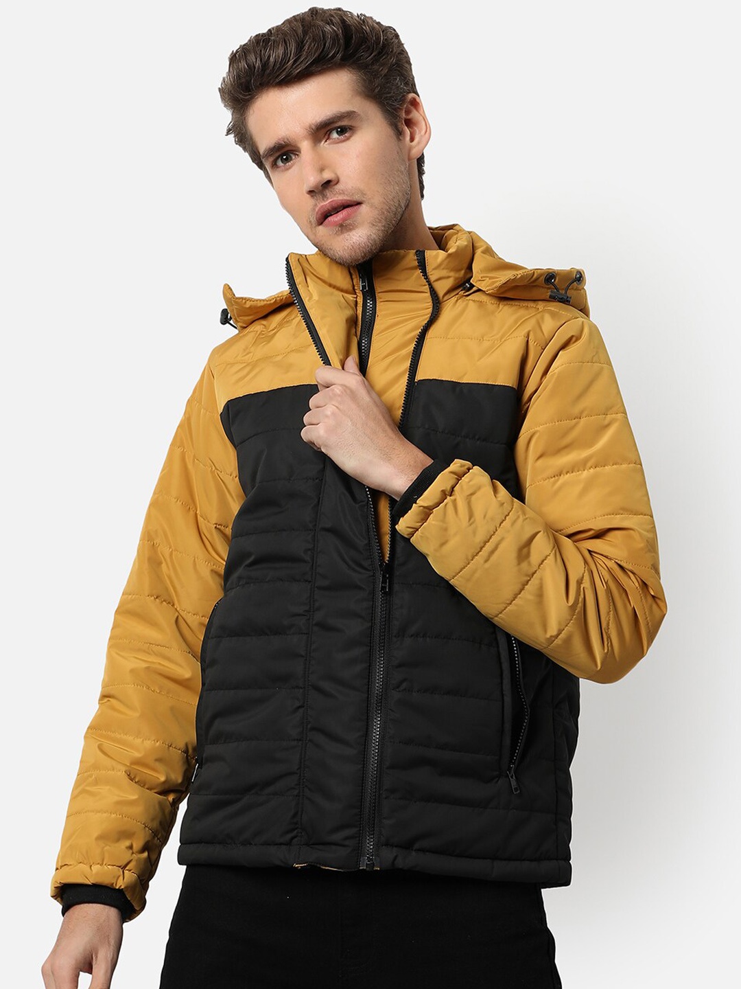 

Campus Sutra Men Mustard Colourblocked Padded Jacket