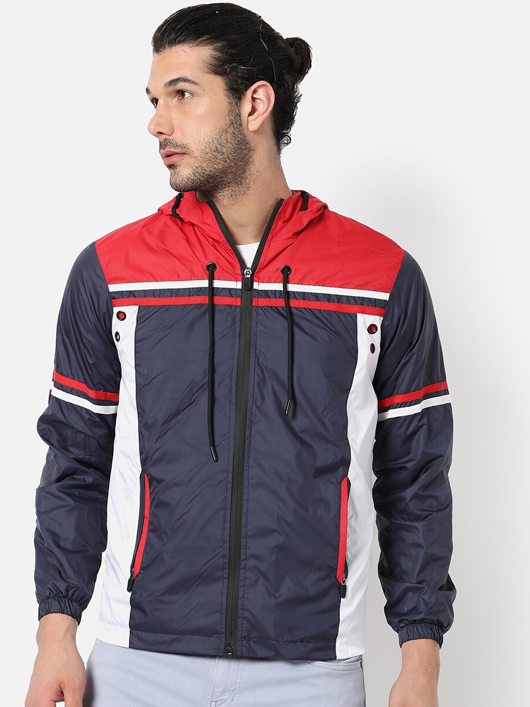 

Campus Sutra Men Blue Windcheater Crop Outdoor Bomber Jacket