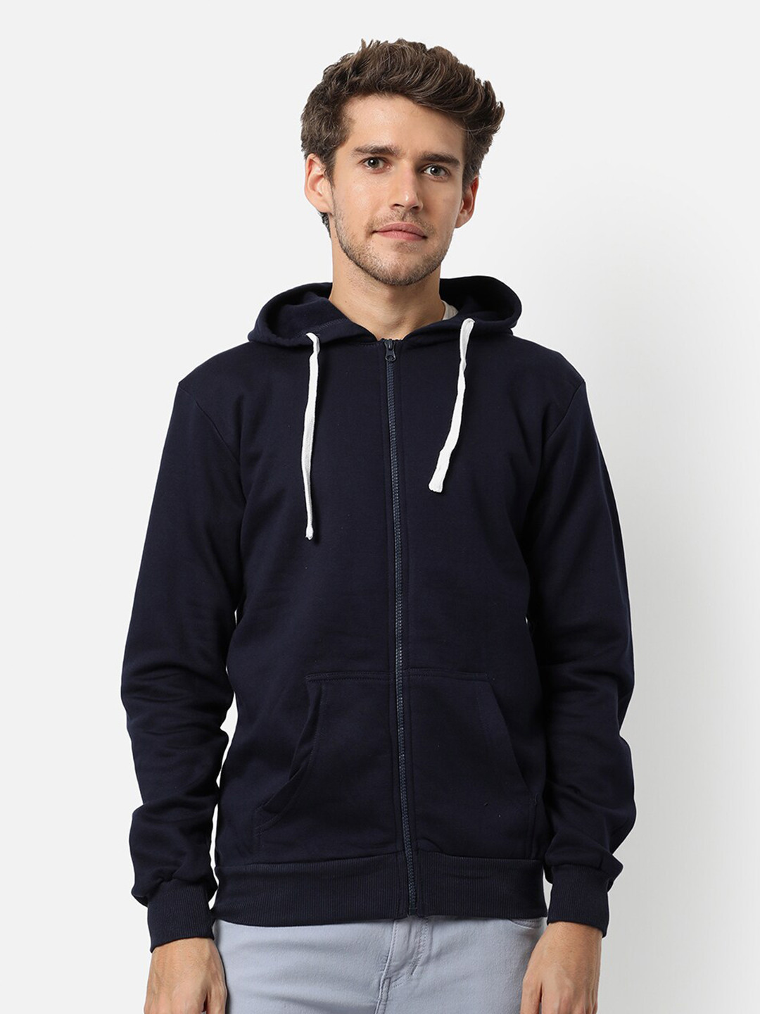 

Campus Sutra Men Blue Solid Hooded Sweatshirt