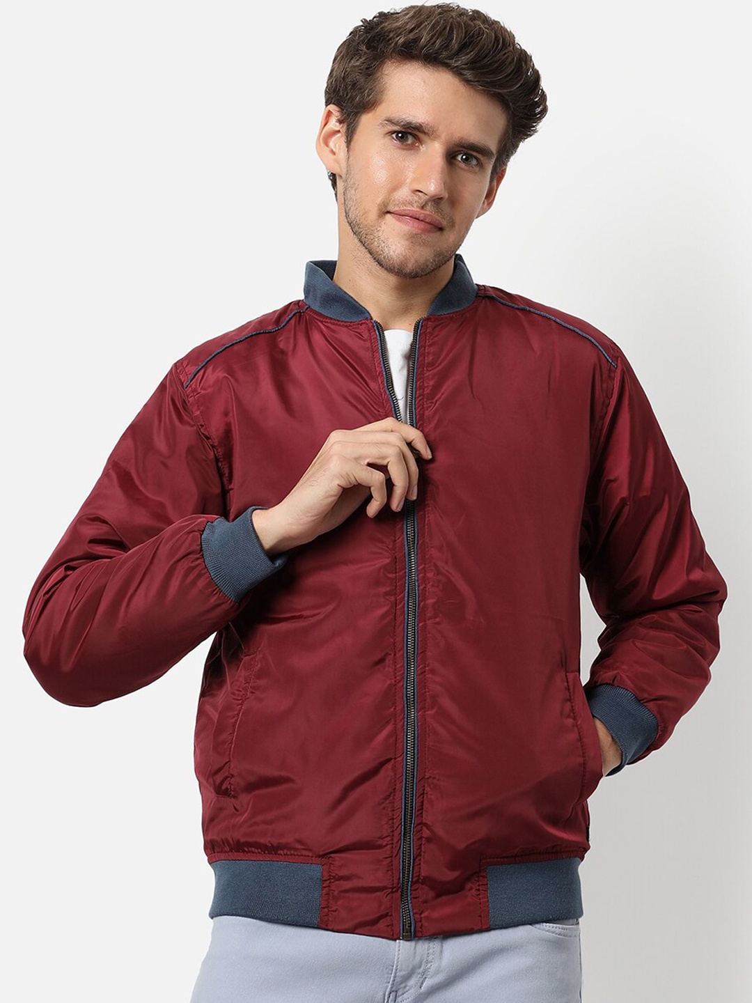 

Campus Sutra Men Maroon Windcheater Outdoor Bomber Jacket