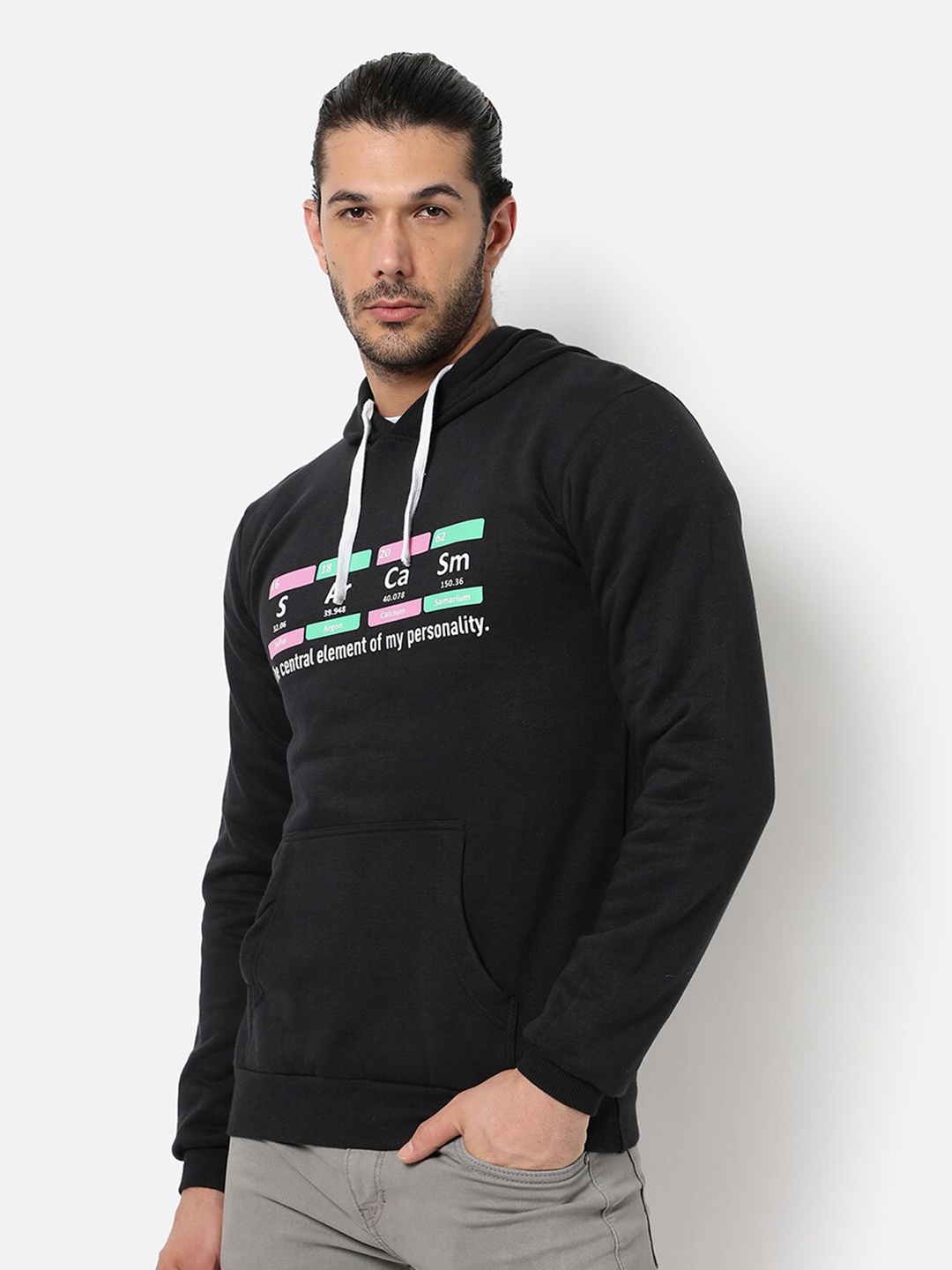 

Campus Sutra Men Black Printed Hooded Sweatshirt