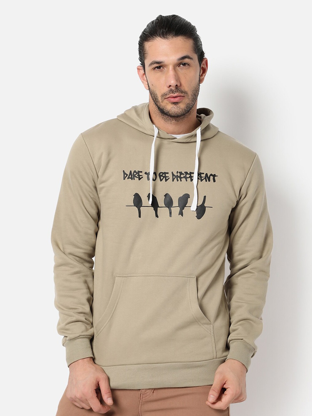 

Campus Sutra Men Olive Green Printed Hooded Sweatshirt