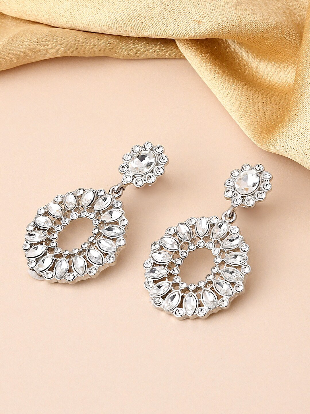 

Accessorize London Silver-Toned Crystal Halo Drop Earrings