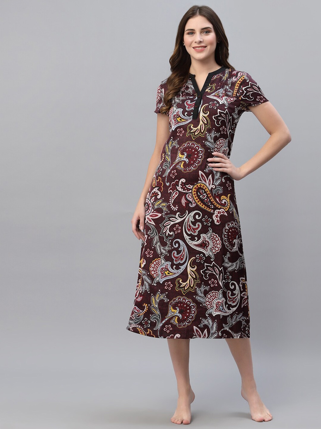 

HOUSE OF KKARMA Women Maroon Printed Nightdress