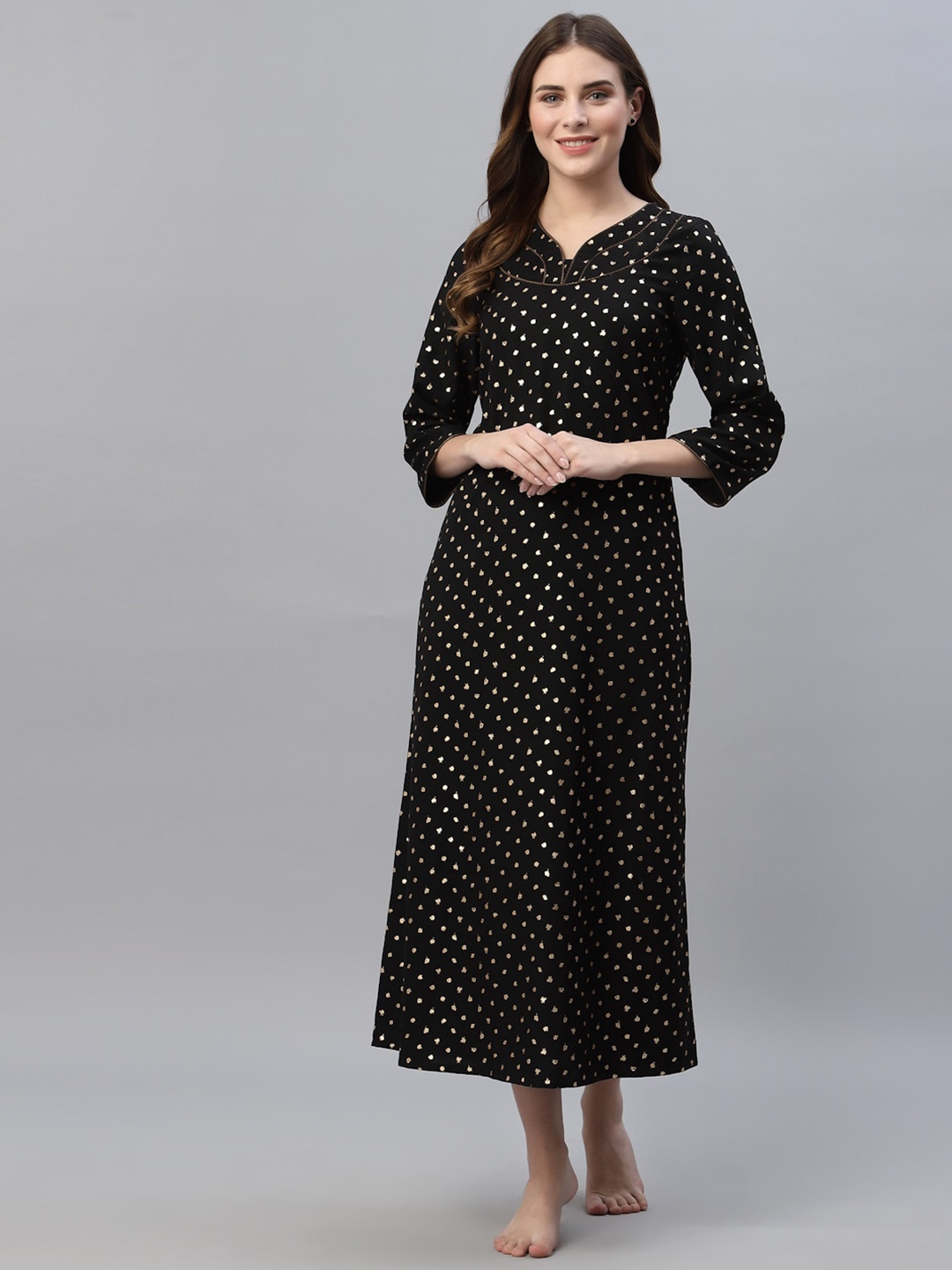 

HOUSE OF KKARMA Black Printed Maxi Nightdress