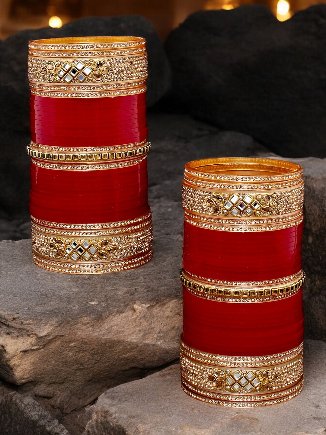 

LUCKY JEWELLERY Maroon & White Stone Studded Bangle Set