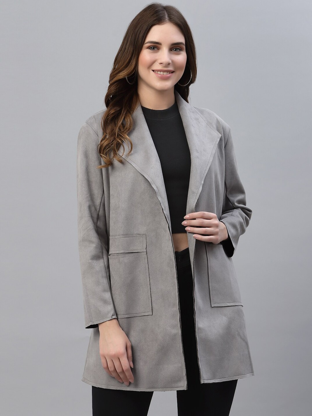

HOUSE OF KKARMA Women Grey Longline Tailored Jacket